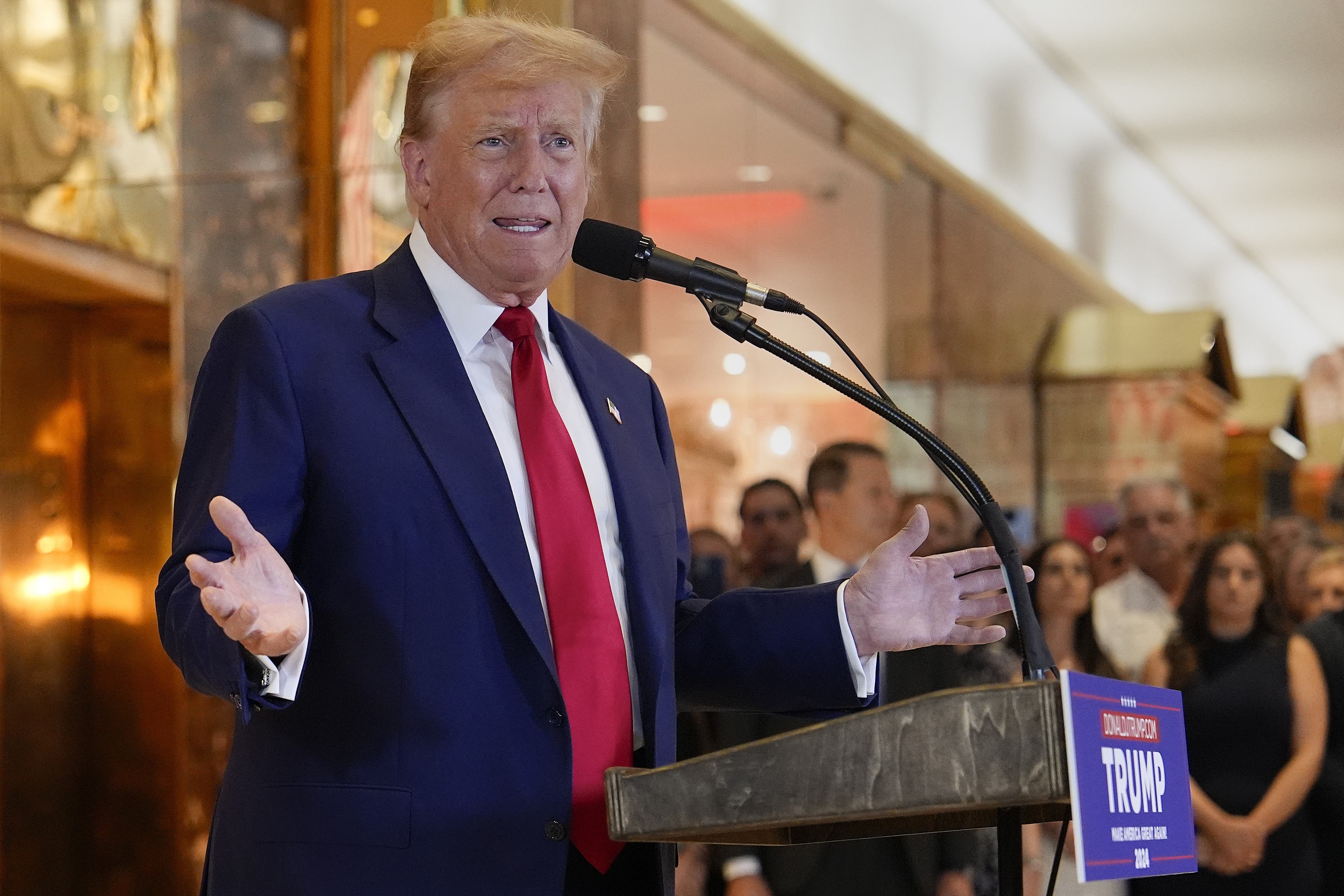 Former US President Donald Trump speaks during a news conference at Trump Tower, Friday, May 31, 2024, in New York. 