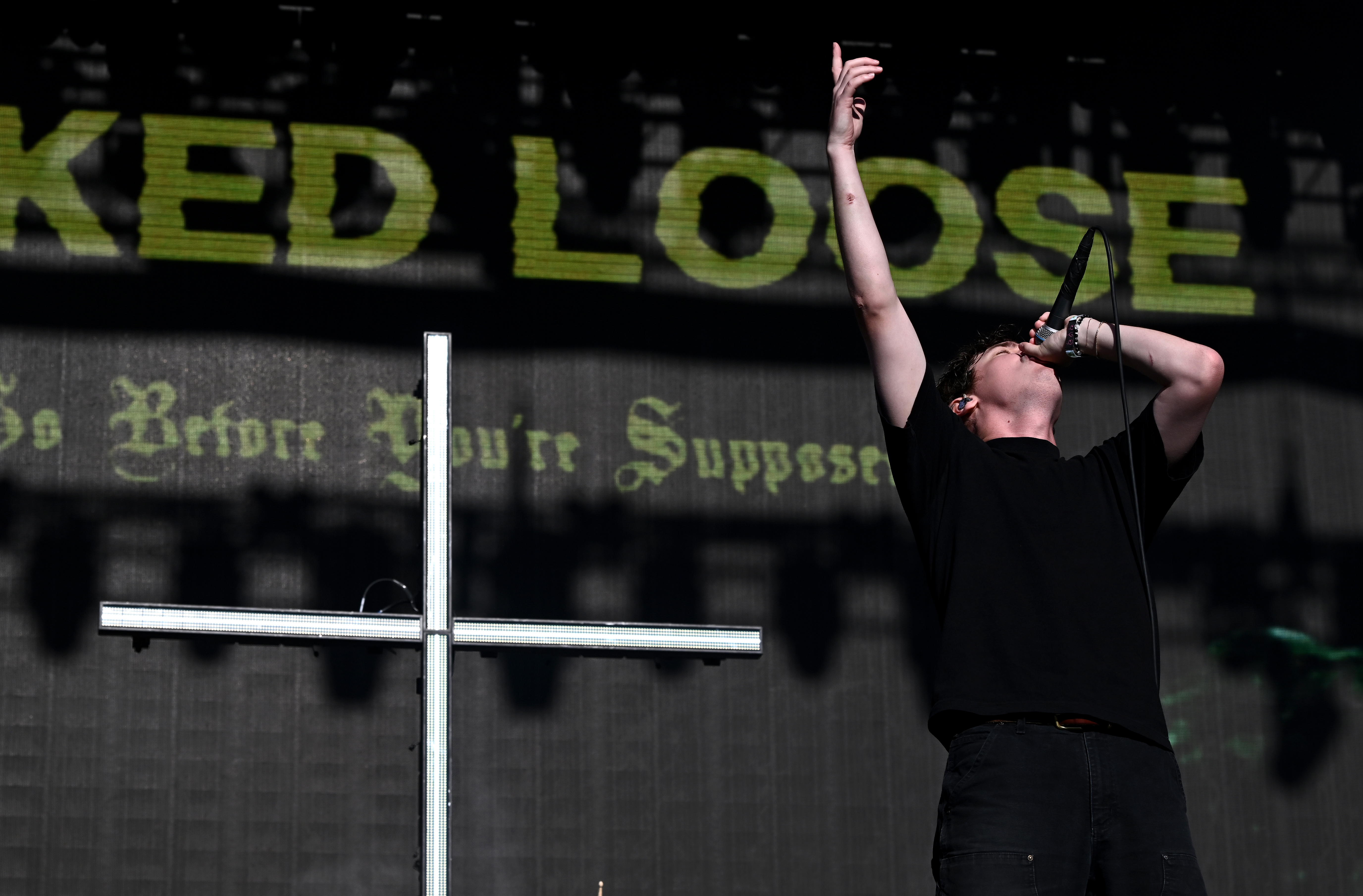 Bryan Garris of Knocked Loose performs during the 2025 When We Were Young Music Festival at the Las Vegas Festival Grounds on October 18, 2025 in Las Vegas, Nevada.