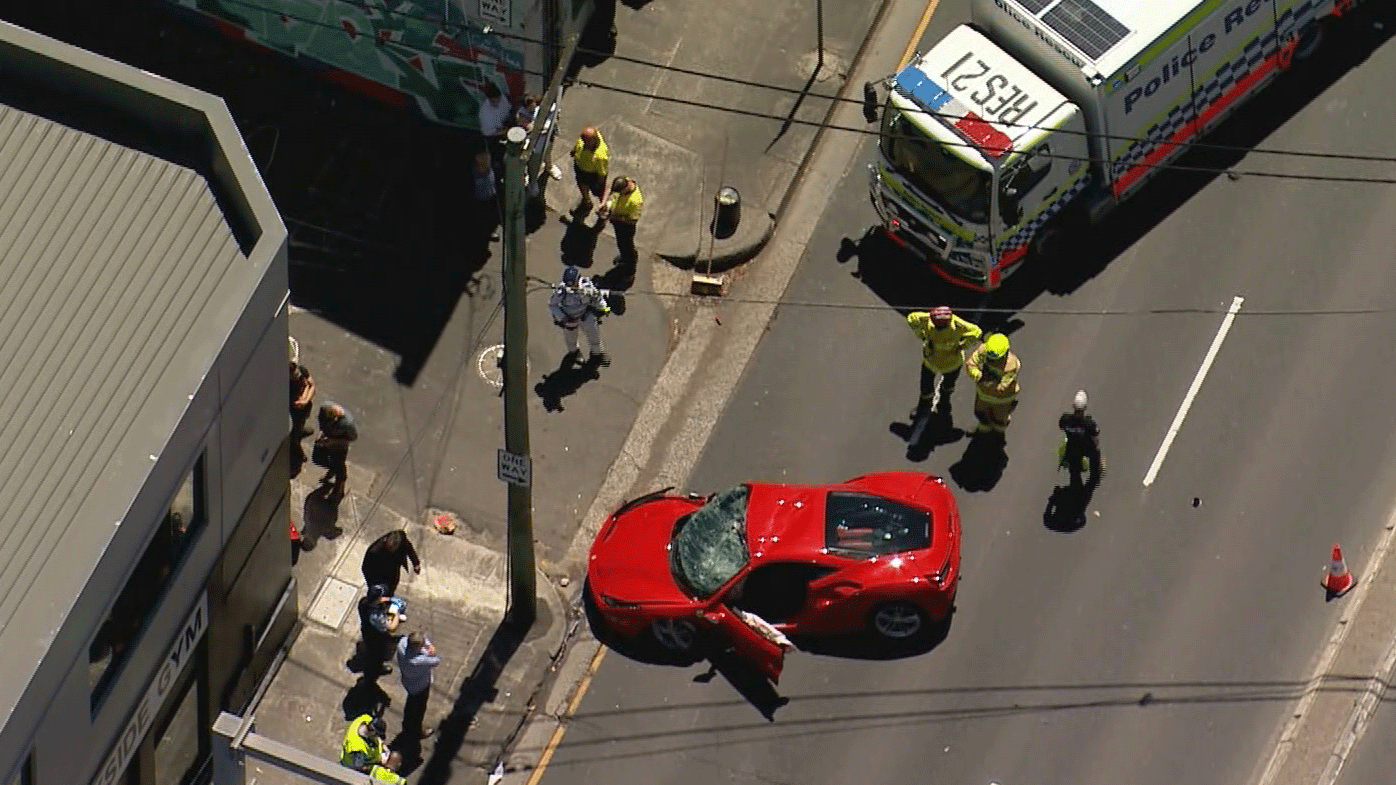 A Ferrari crashed into a power pole in St Peters Princes Highway