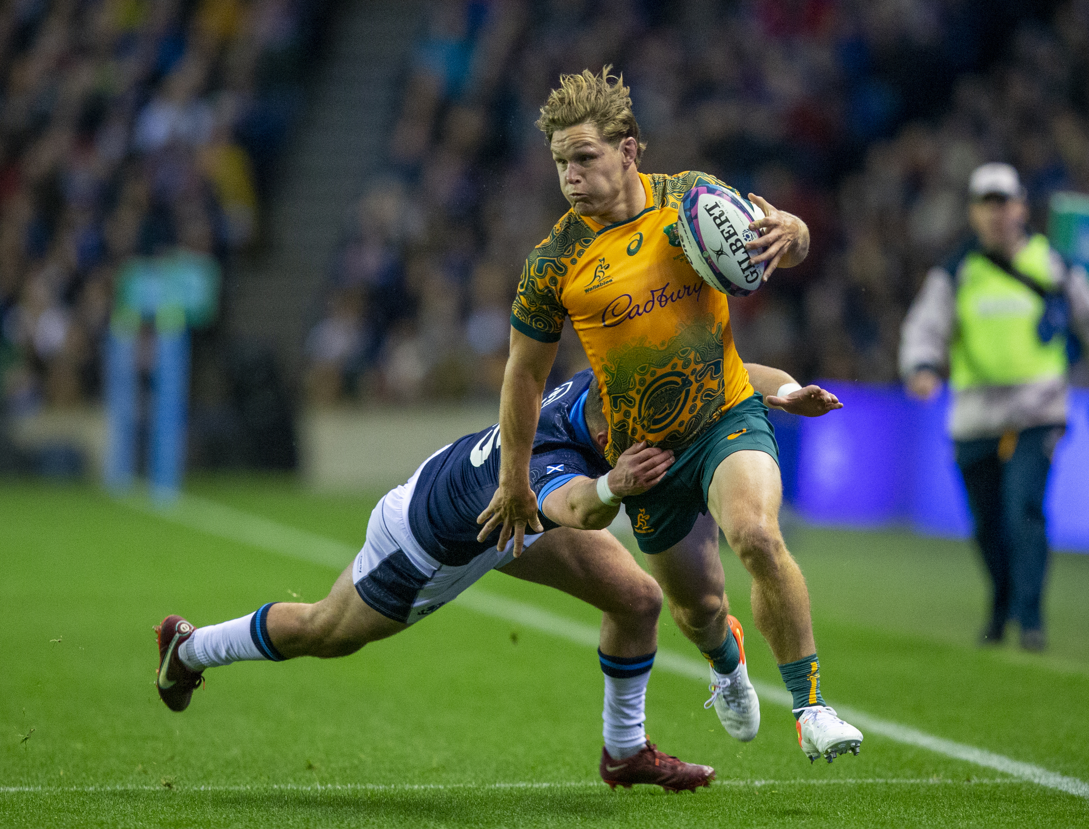 Australia's Michael Hooper in action at Murrayfield.