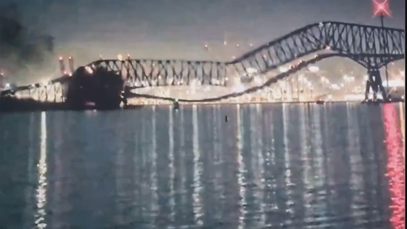 The bridge collapsed after it was struck by a container ship.