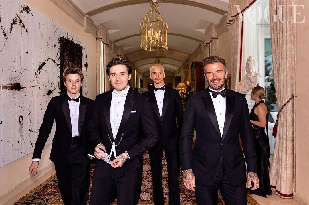 David Beckham and sons at Brooklyn's wedding