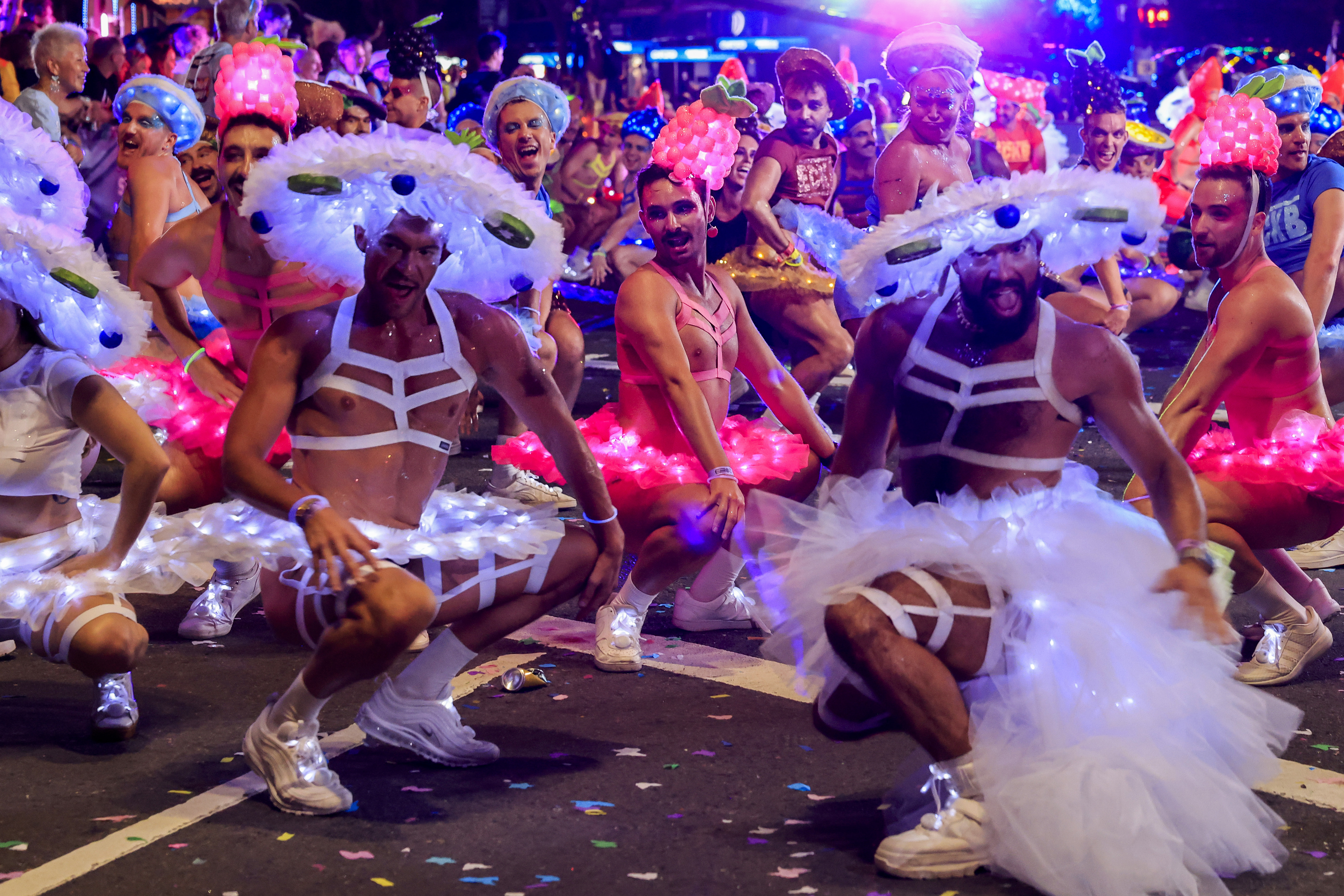 Parade goers walk in the Sydney Gay & Lesbian Mardi Gras Parade during the Sydney Gay & Lesbian Mardi Gras Parade as part of Sydney WorldPride on February 25, 2023 in Sydney 