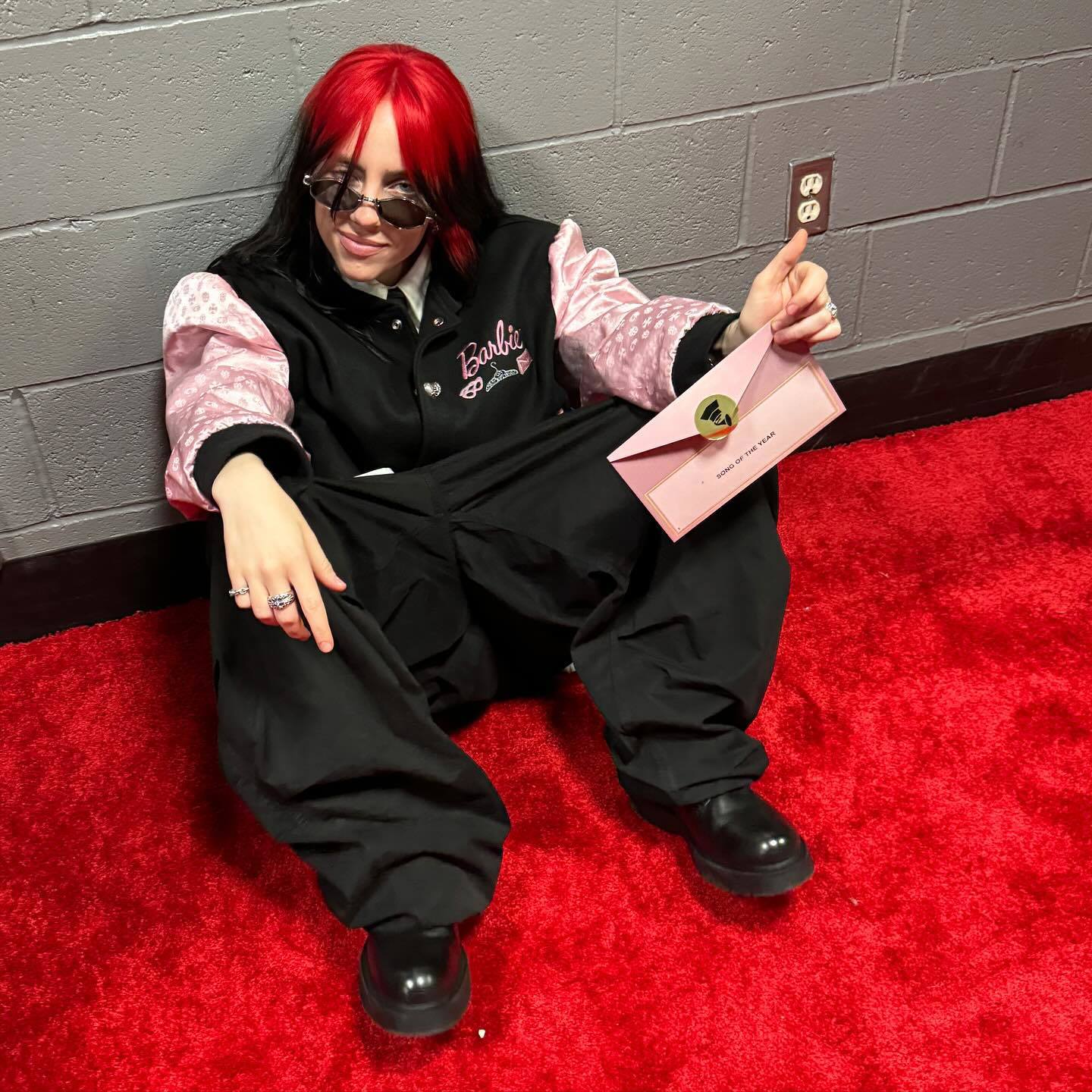 Billie Eilish backstage at the Grammy Awards.