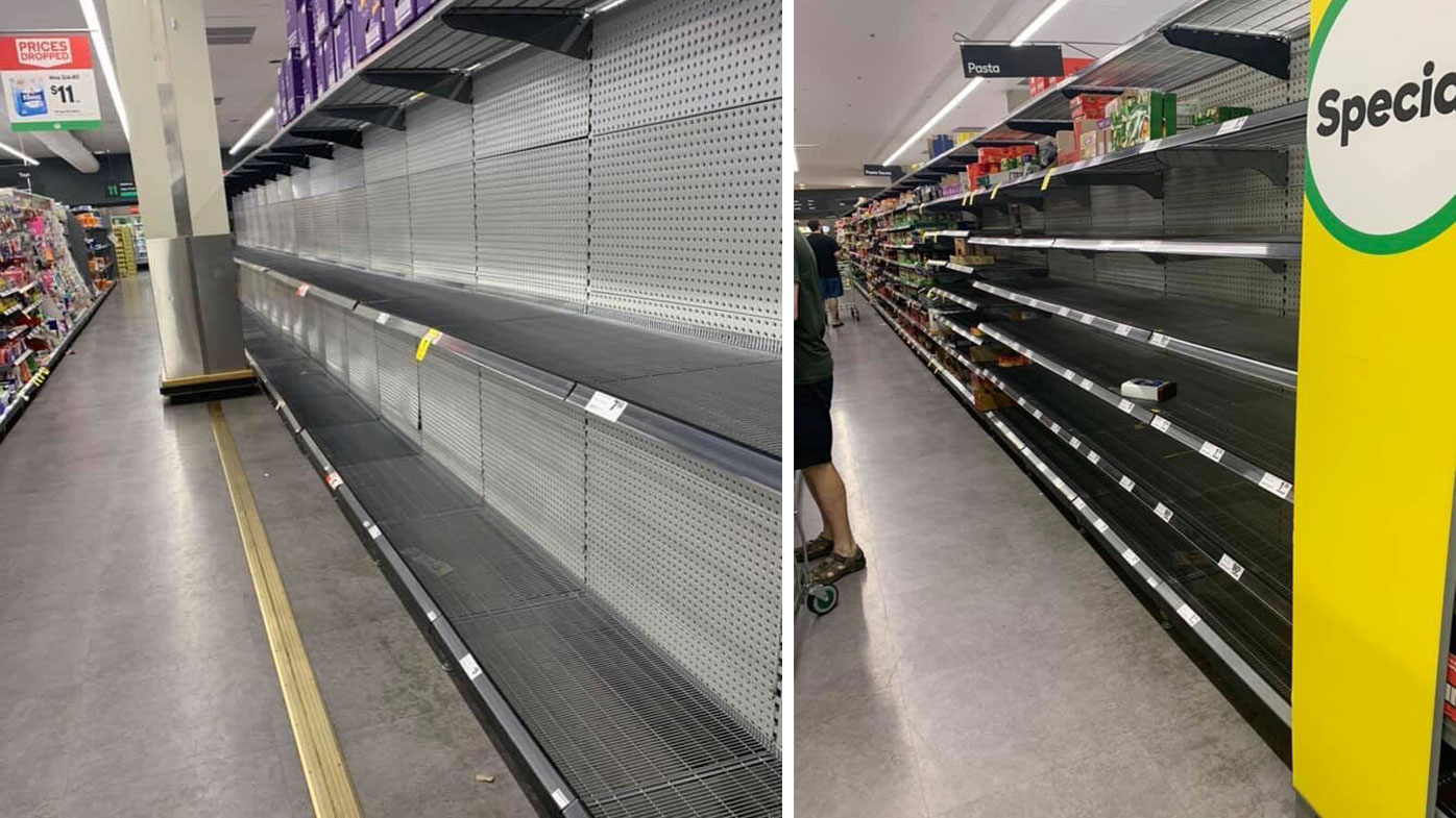 Empty shelves at a Woolworths store in Hornsby, Sydney.