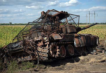 Russian tank wreck in region Russion oblast occupied by Ukraine (AP)