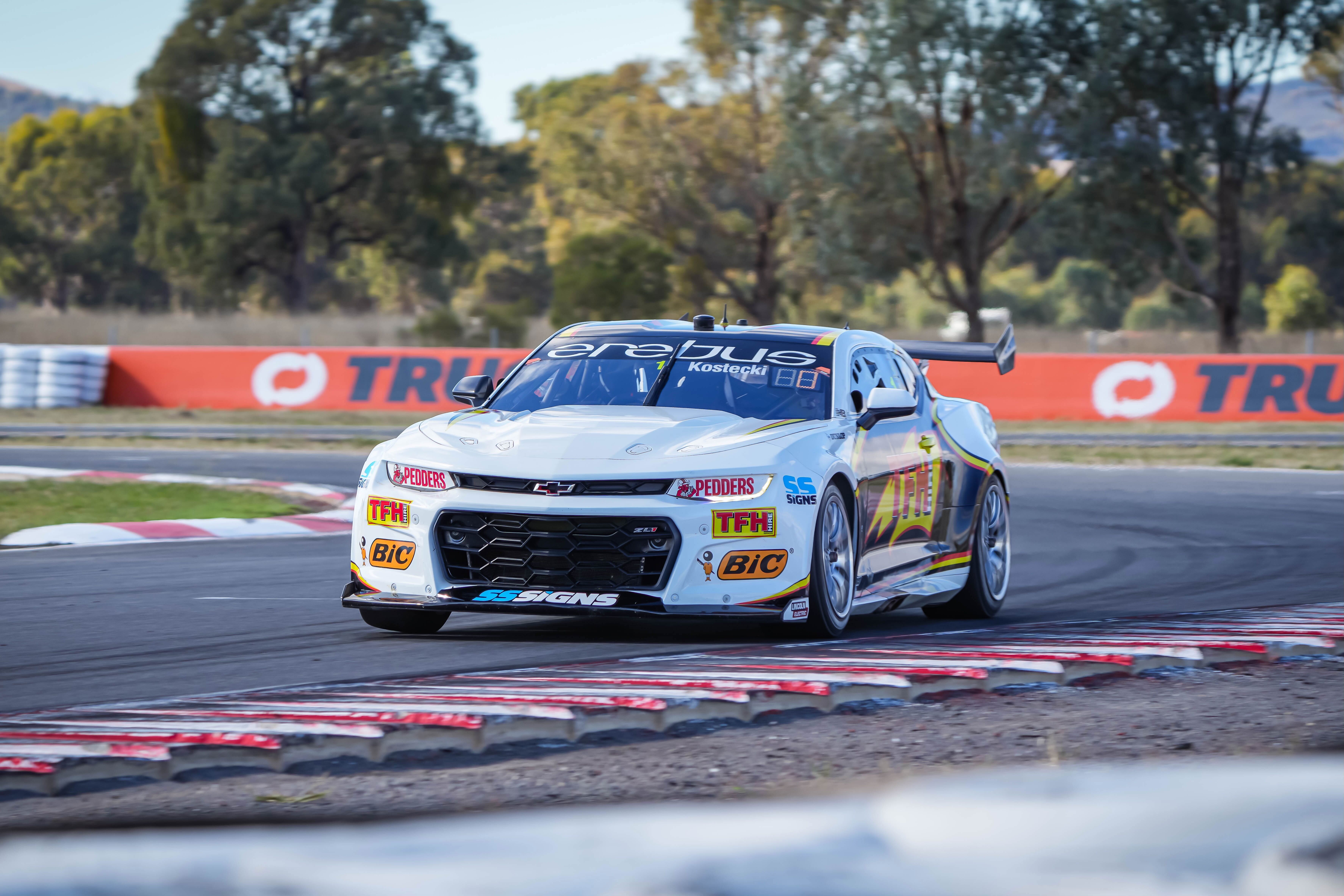 Brodie Kosteci on board the No.1 Erebus Motorsport Chevrolet Camaro at Winton Motor Raceway.