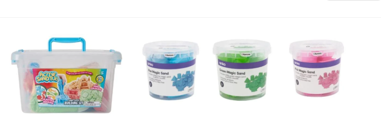 Kmart has issued a recall for the ﻿14-piece Sand Castle Building Set and tubs of magic sand which come in blue, green and pink.