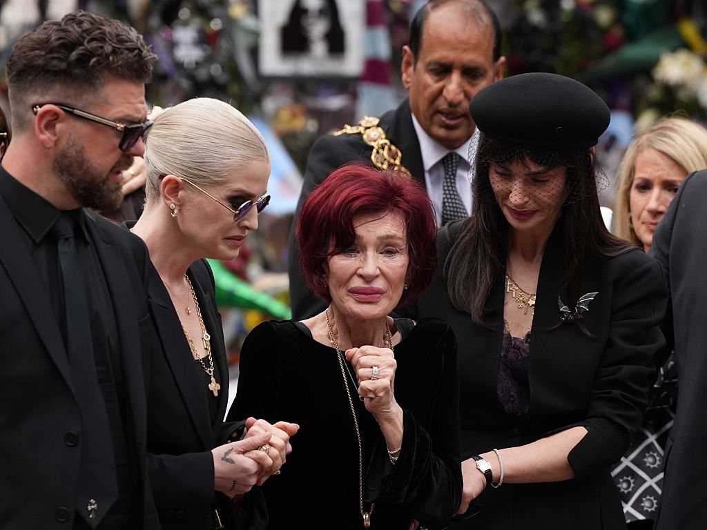 The wife of Ozzy Osborne Sharon Osbourne mourns during the funeral ceremony of Ozzy Osbourne in Birmingham on 30 July 2025. 