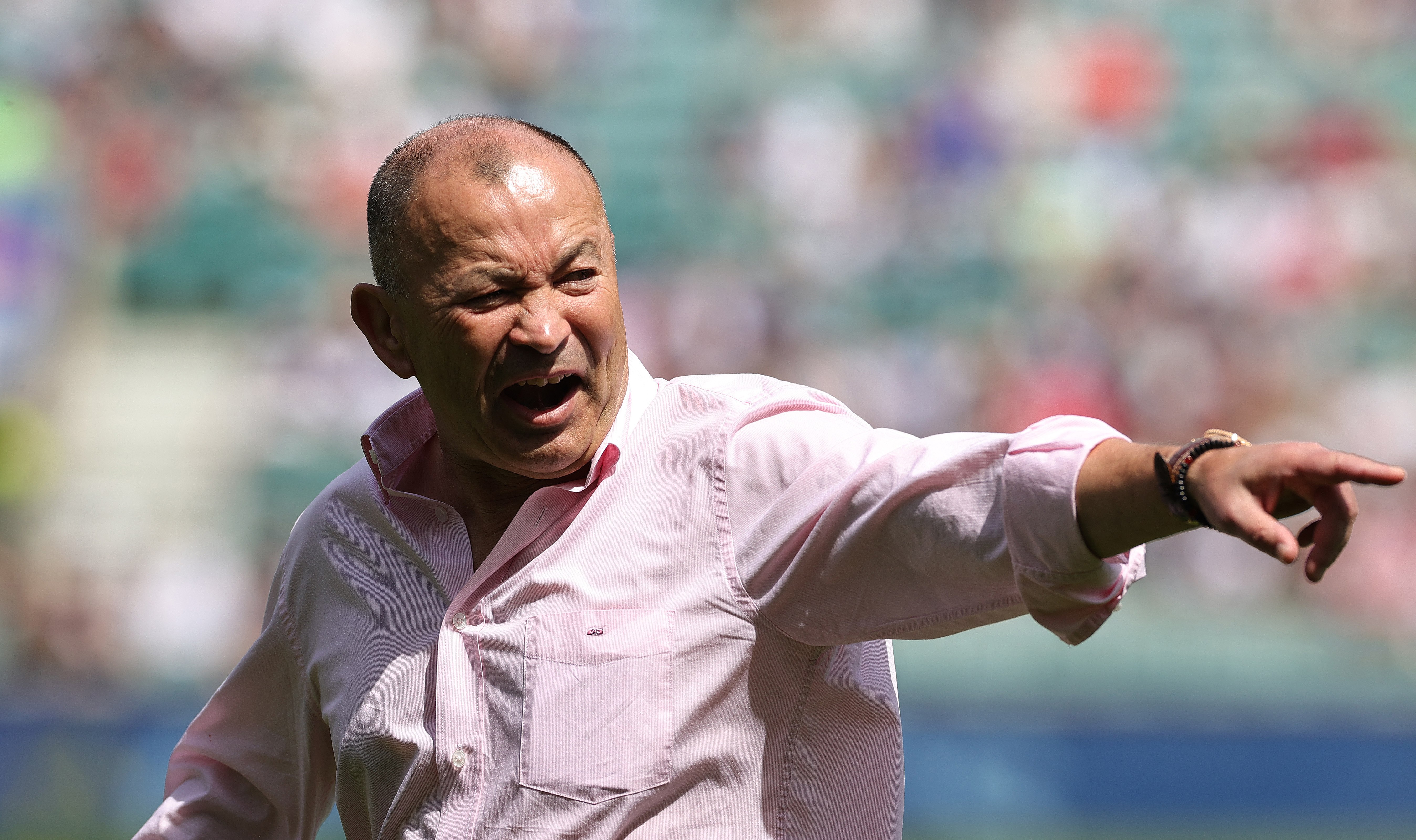 Eddie Jones barks instructions to Barbarians players at Twickenham.