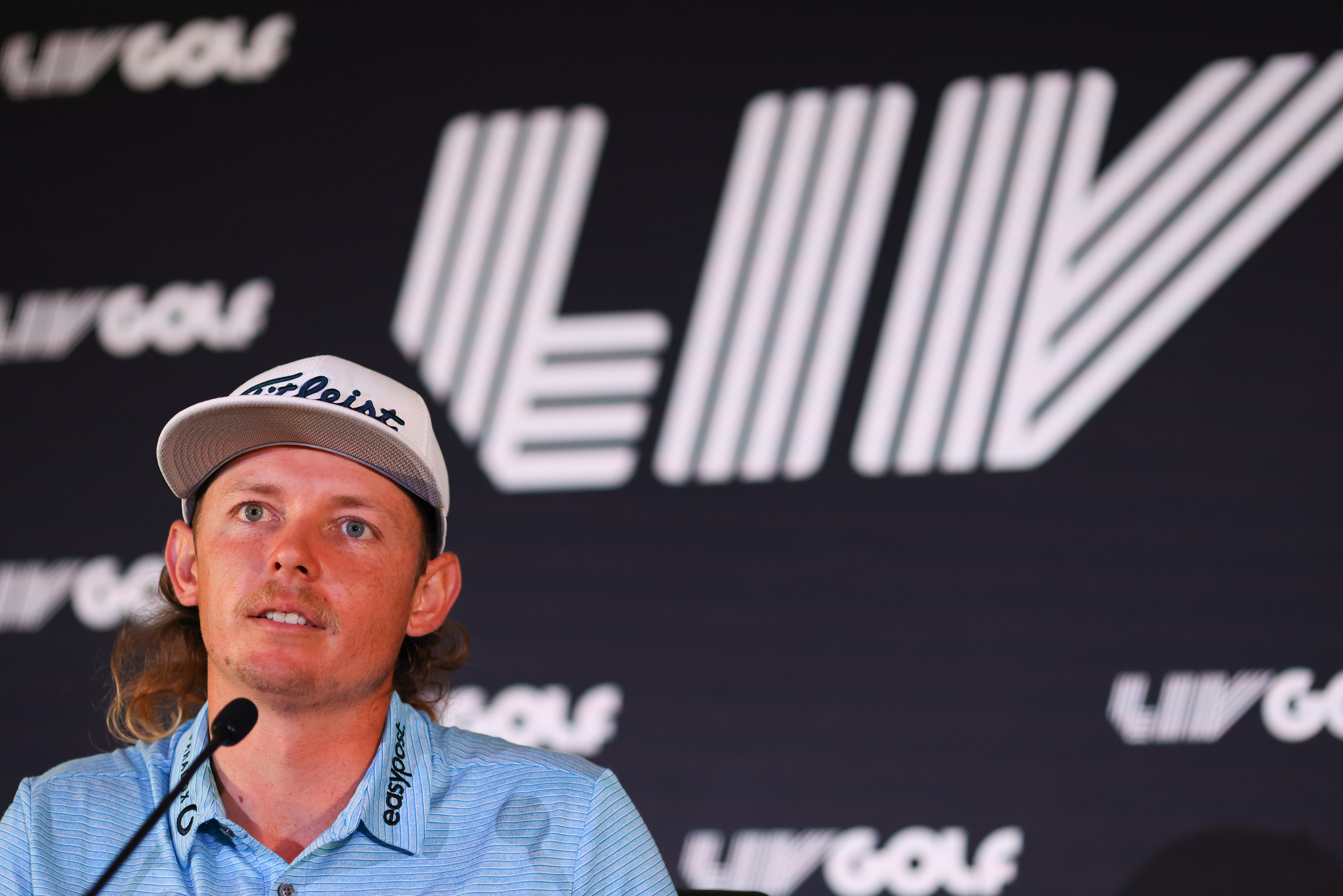 Cameron Smith speaks the media during a press conference prior to the LIV Golf Invitational - Boston.