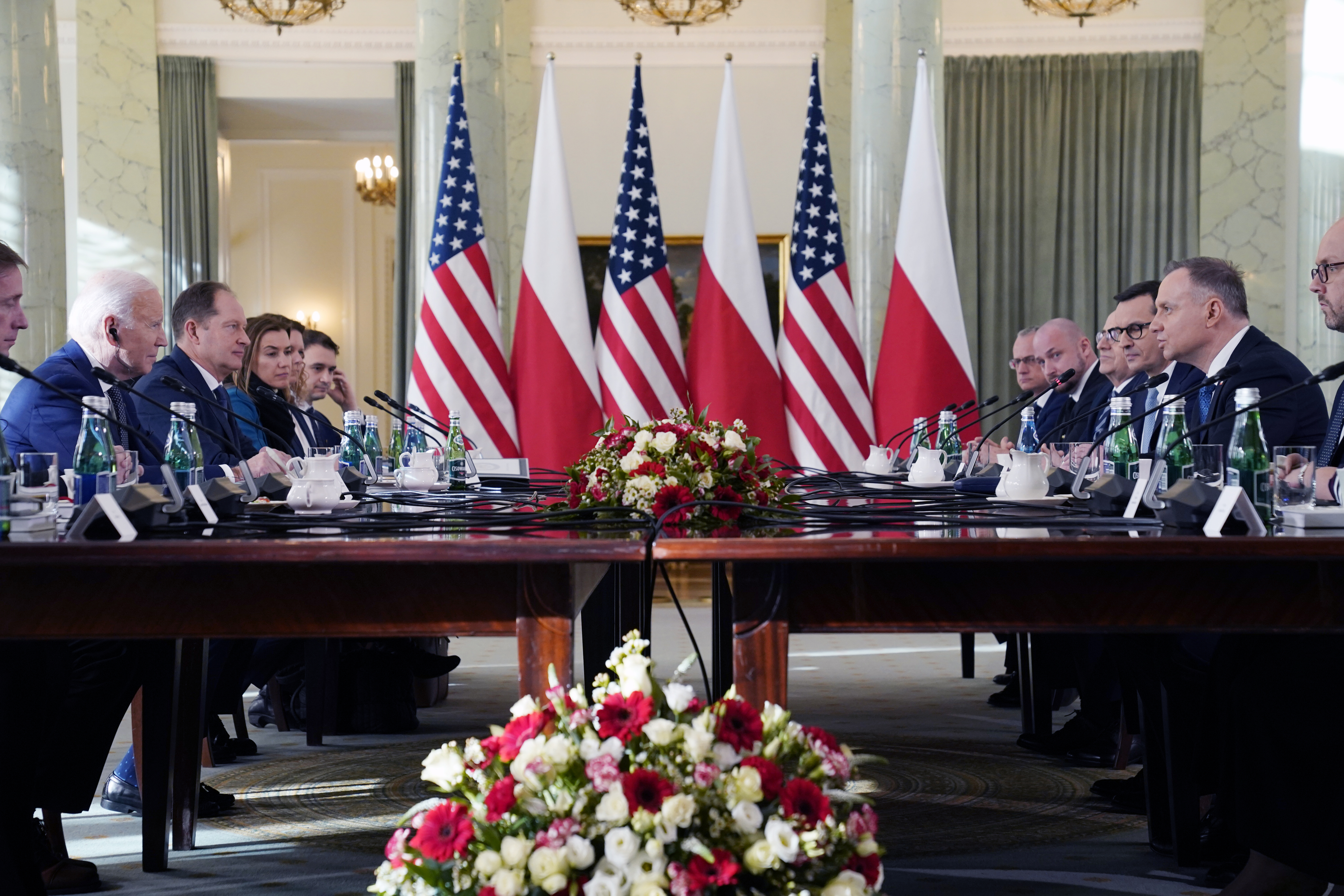 President Joe Biden and Polish President Andrzej Duda, right, meet Tuesday, Feb. 21, 2023, in Warsaw.