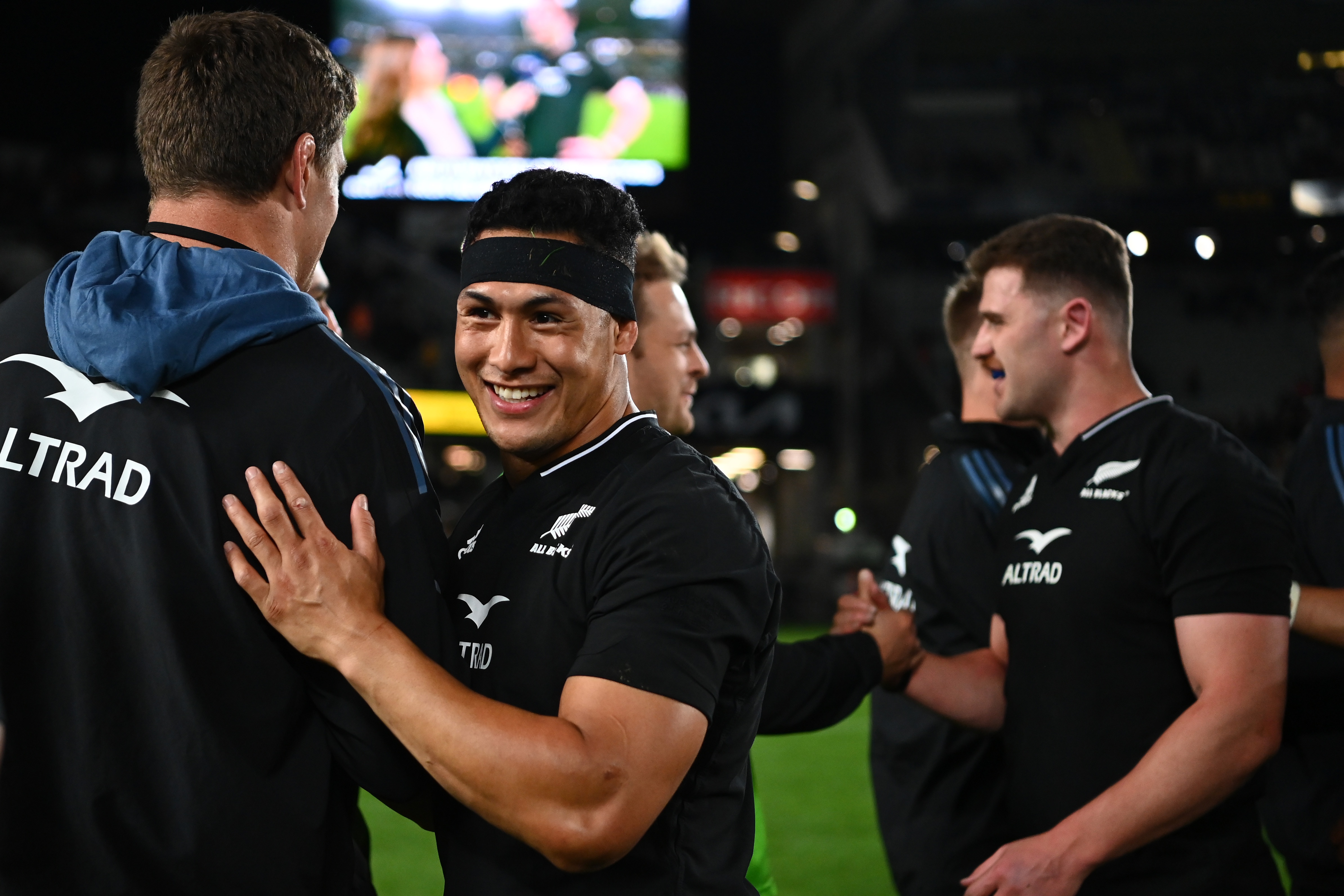 Roger Tuivasa-Sheck of the All Blacks celebrates victory at Eden Park.