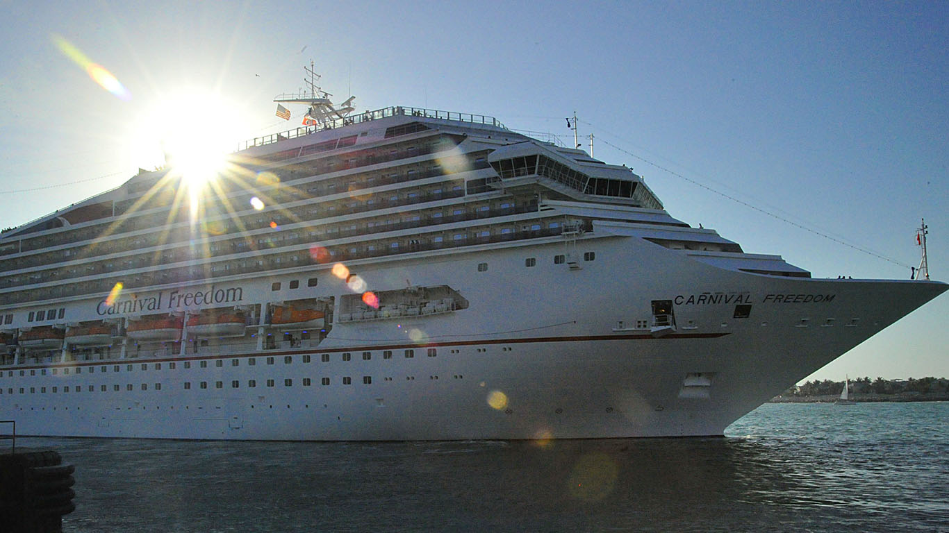 Carnival Cruise Lines "Carnival Freedom" leaves the port in Key West, Florida 
