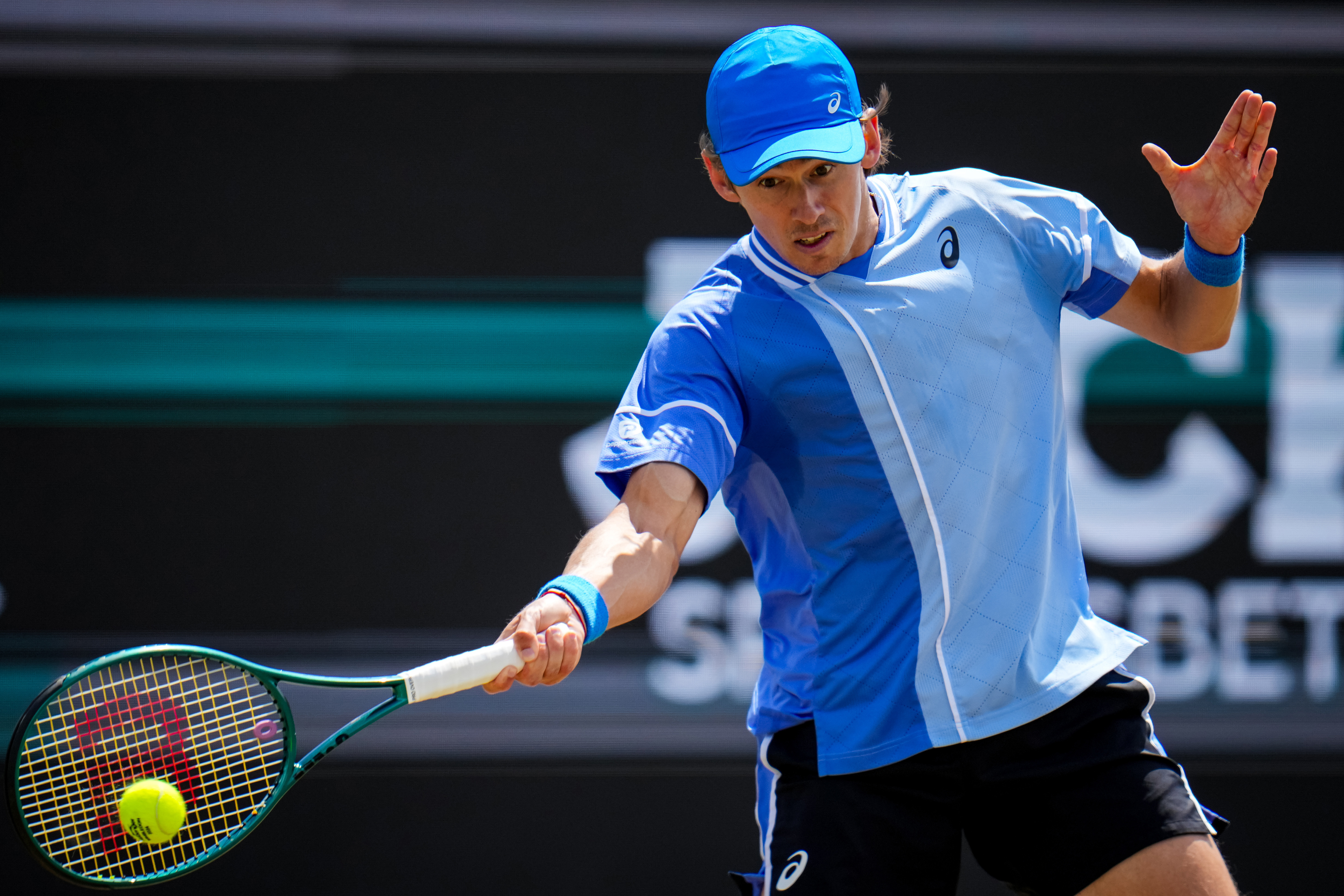 Alex de Minaur on his way to a straight sets win over Seb Korda in the final of the Libema Open Grass Court Championships at the Autotron on June 15, 2024 in 's-Hertogenbosch, Netherlands. (Photo by Rene Nijhuis/BSR Agency/Getty Images)