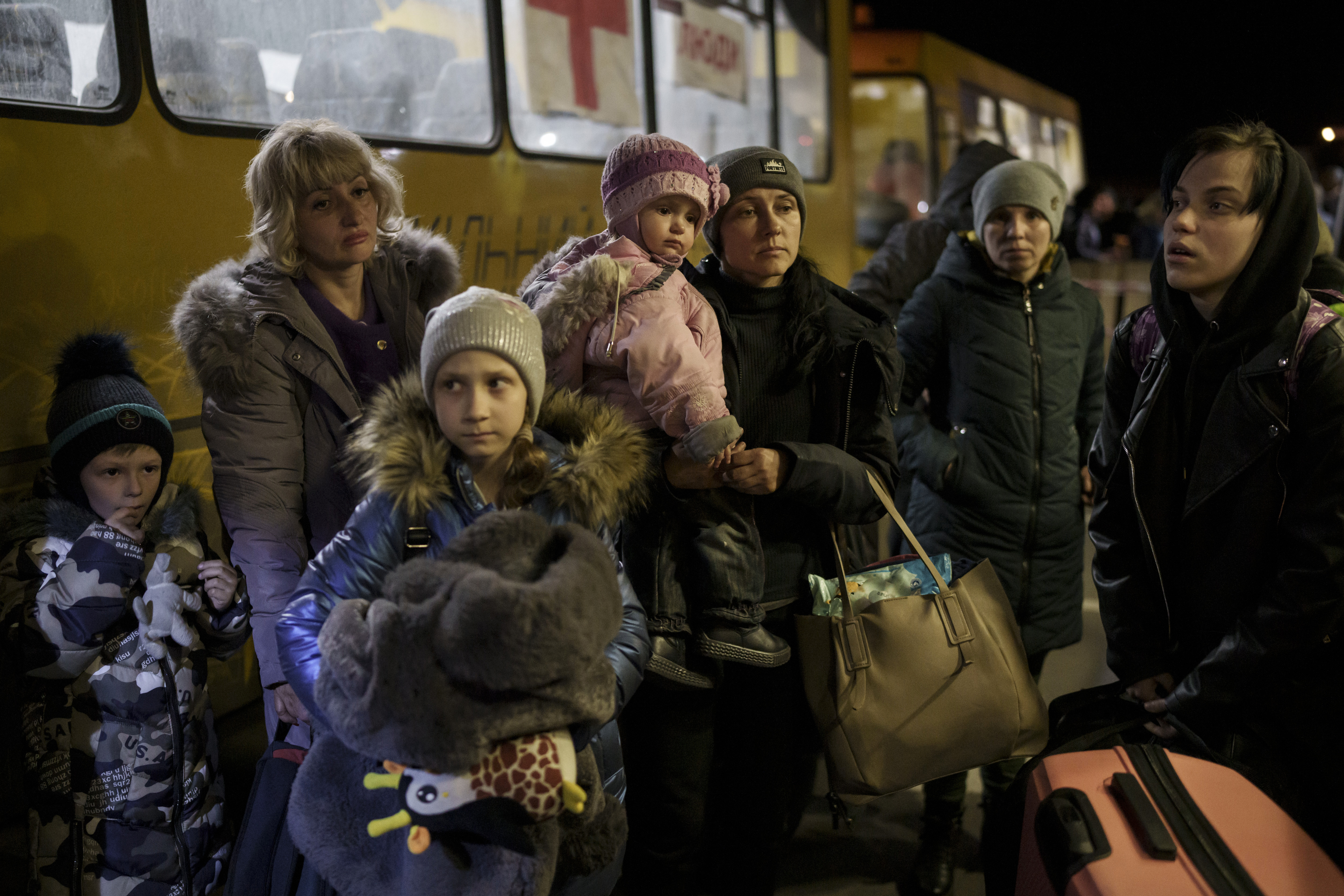 Internally displaced people from Mariupol and nearby towns arrive in Zaporizhzhia in Ukraine. 