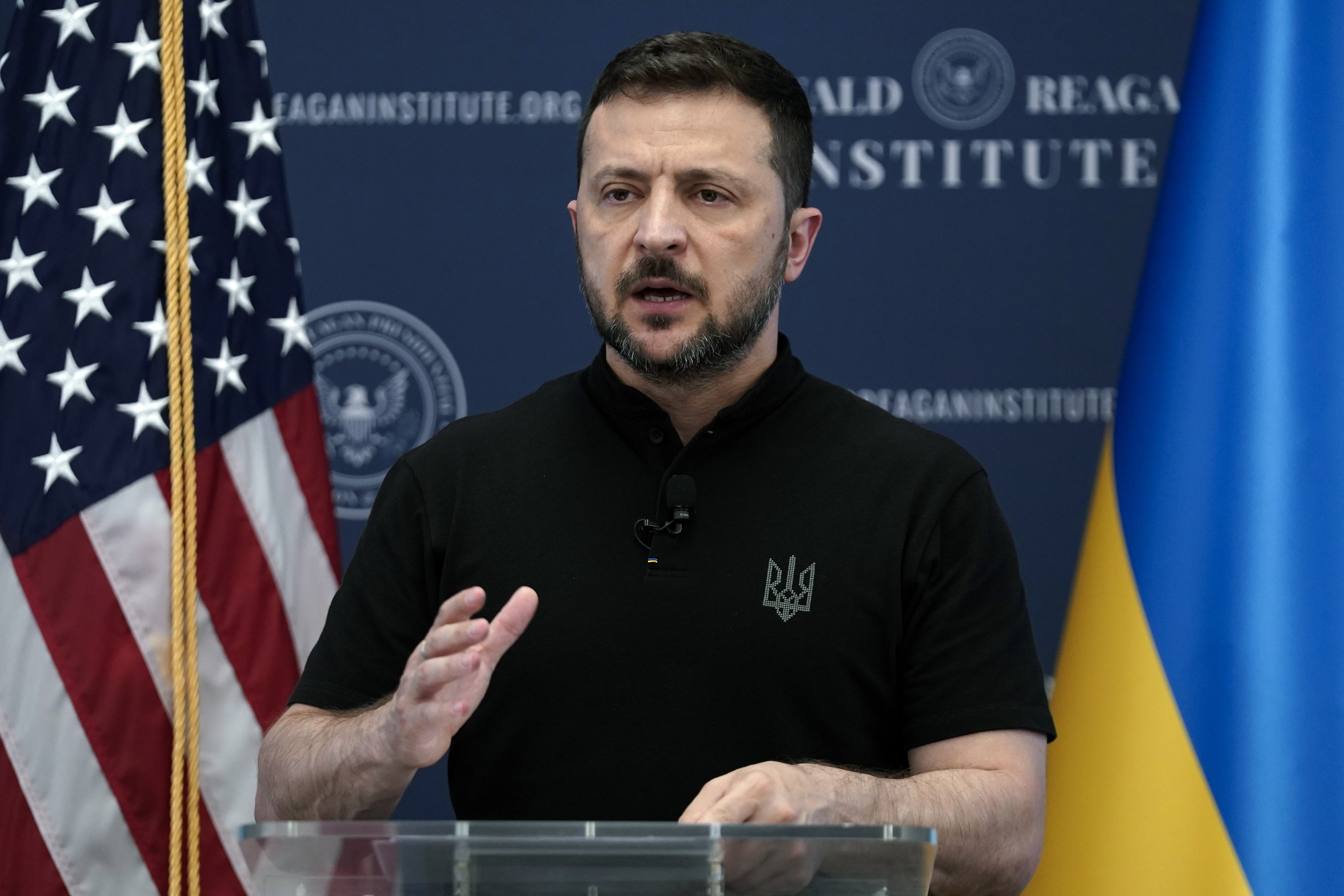 El presidente ucraniano, Volodymyr Zelensky, habla en el Instituto Ronald Reagan