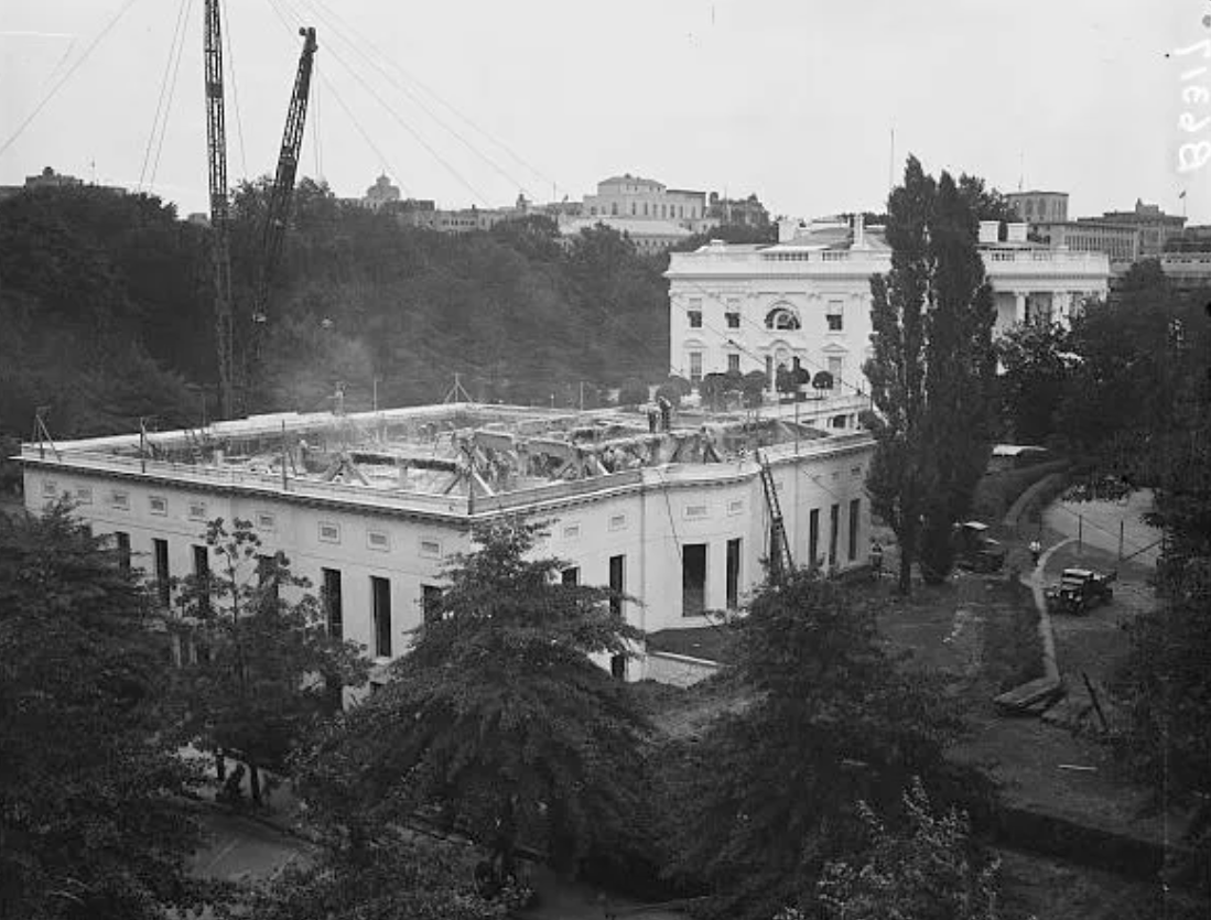 Construction of the West Wing expansion in 1934.