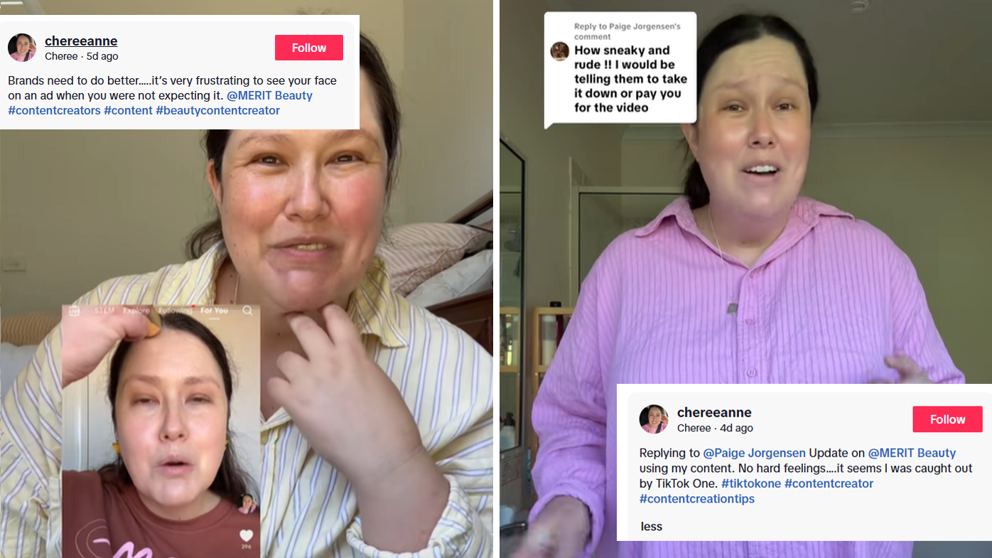 Cheree was shocked when she spotted one of her own videos being used by Merit Beauty with the 'paid partnership' tag.