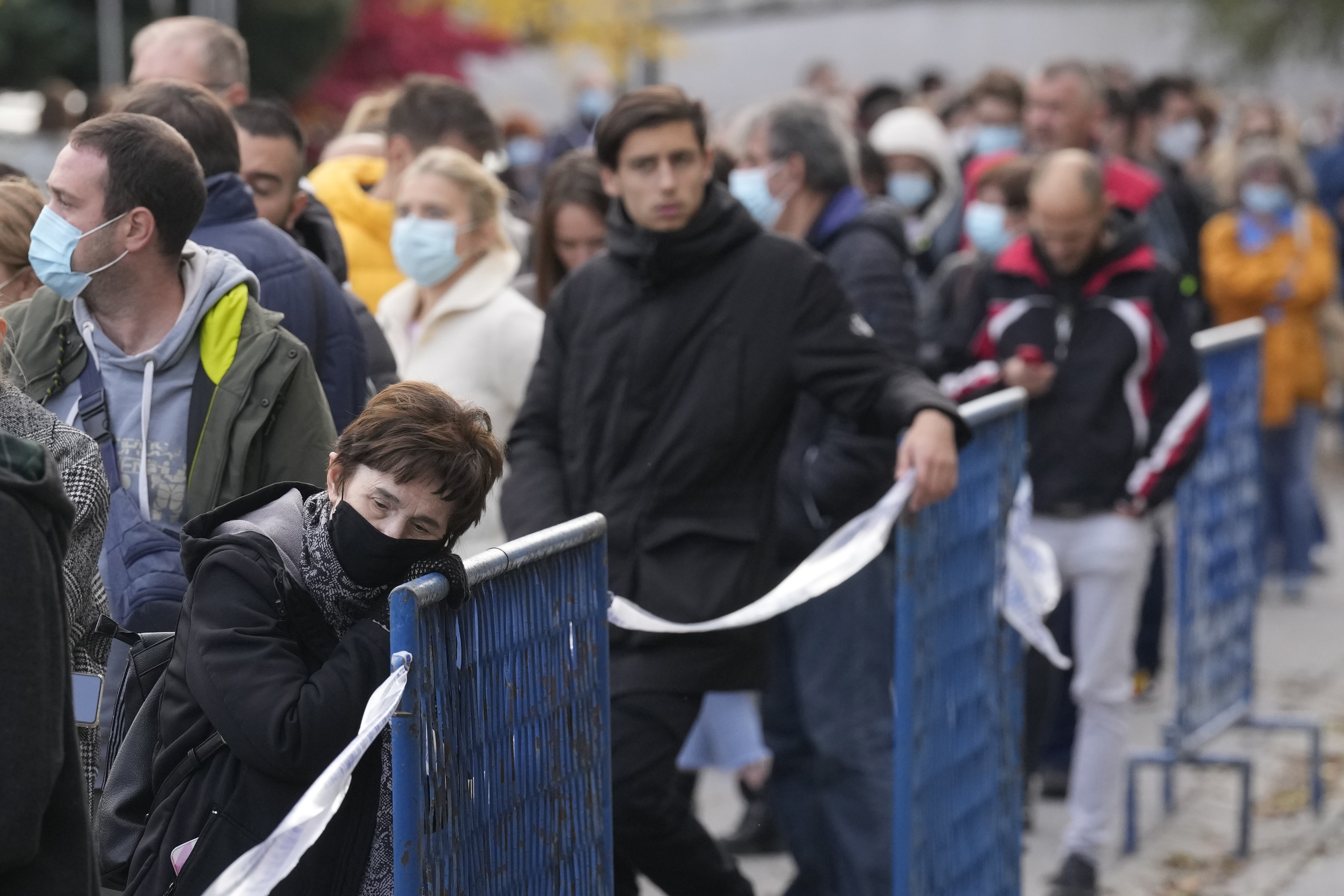 People wait to be vaccinated against COVID-19 in Zagreb, Croatia as countries throughout Central and Eastern Europe reported spiralling coronavirus cases. 