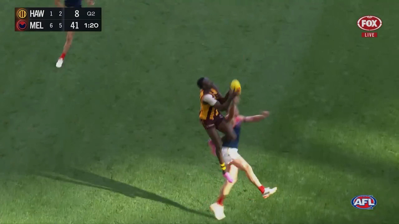 Steven May was subbed out of the Demons' clash with the Hawks after colliding with Mabior Chol in a marking contest.