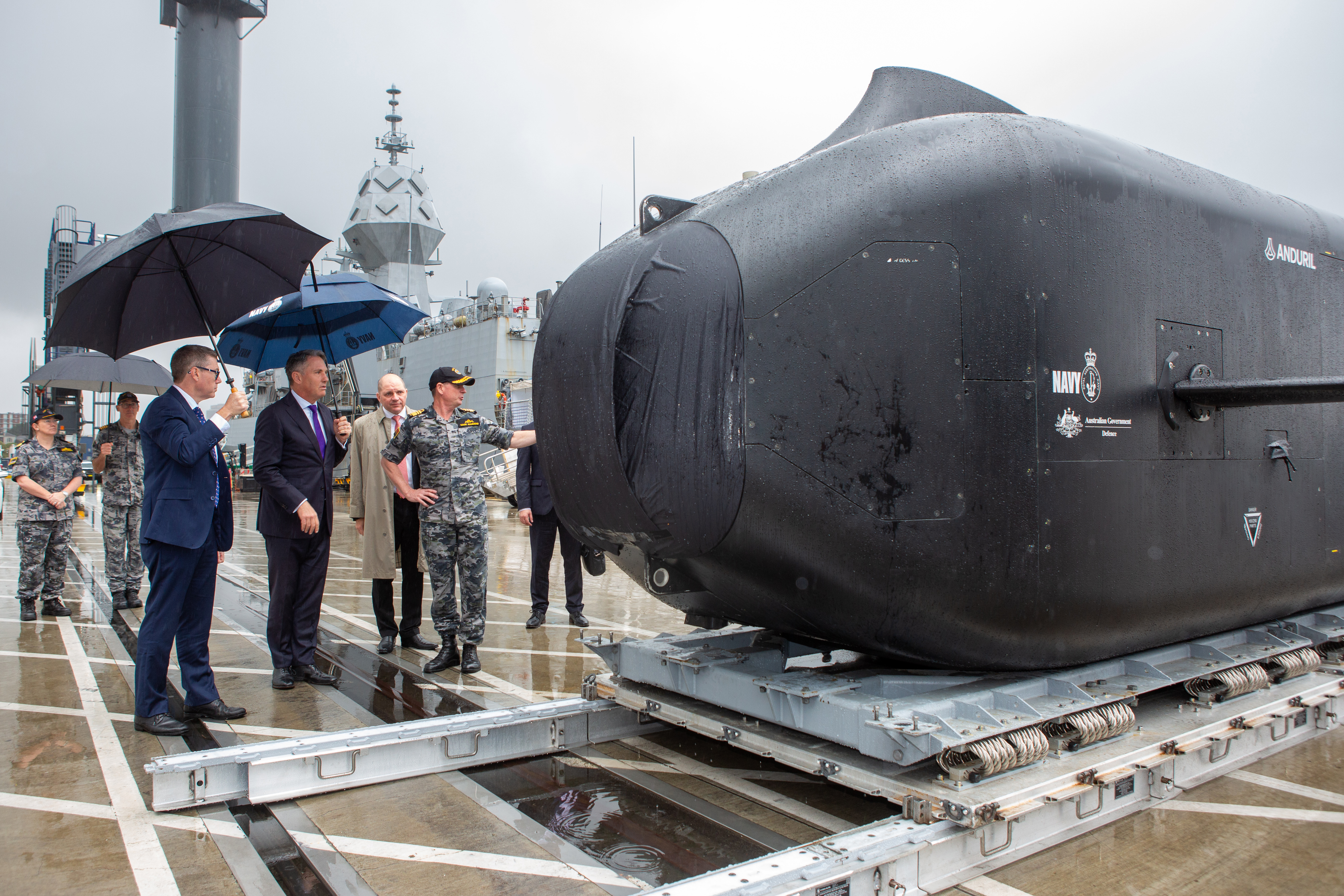 The unveiling of the Ghost Shark, an uncrewed submarine, at Garden Island, Sydney.