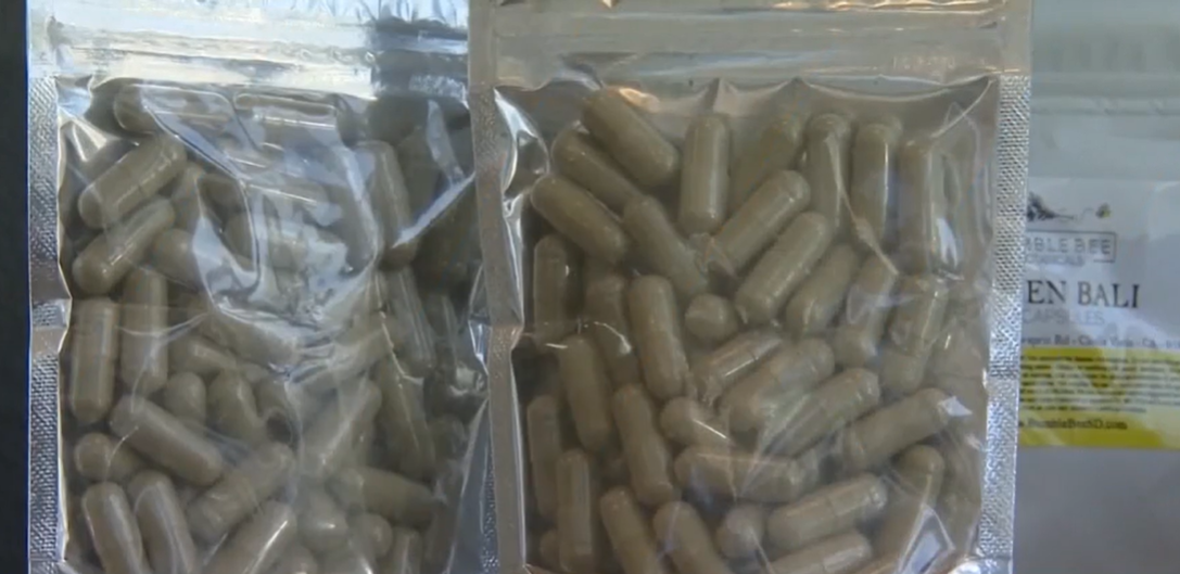 A bag of Kratom, a plant-based drug .