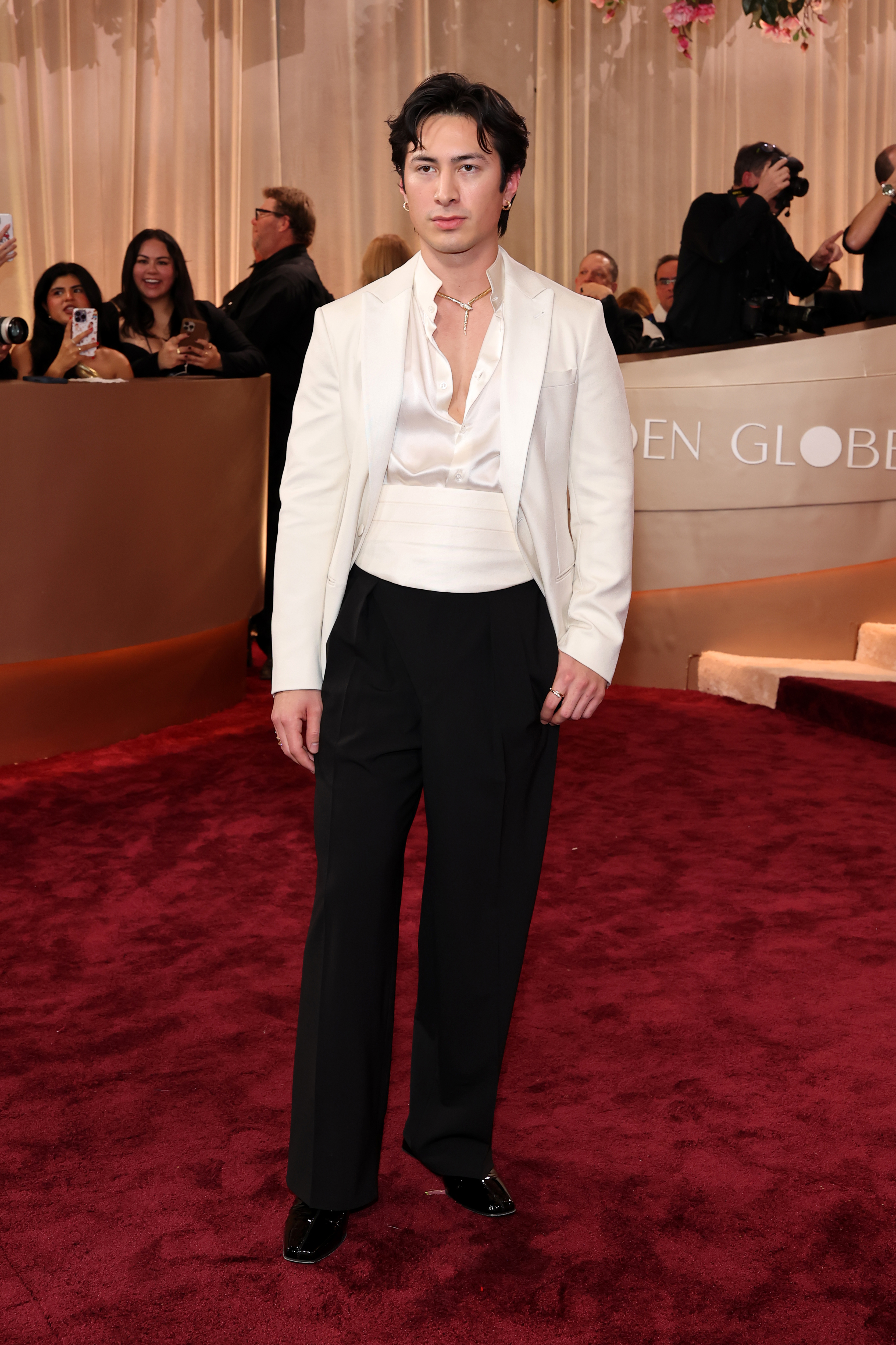 BEVERLY HILLS, CALIFORNIA - JANUARY 11: (FOR EDITORIAL USE ONLY) Hudson Williams attends the 83rd Annual Golden Globe Awards at The Beverly Hilton on January 11, 2026 in Beverly Hills, California. (Photo by Amy Sussman/Getty Images)