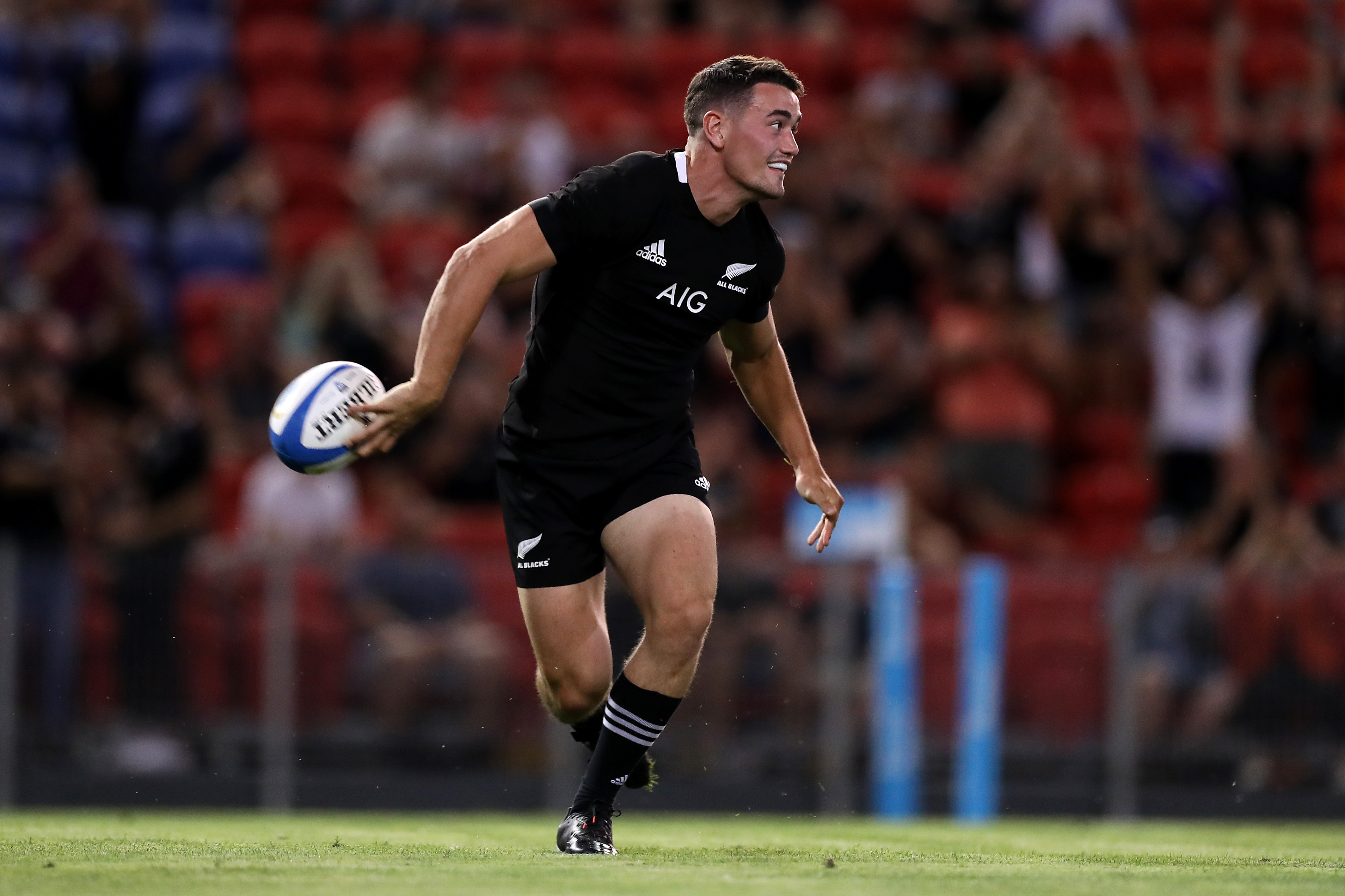 Will Jordan of the All Blacks celebrates scoring a try.