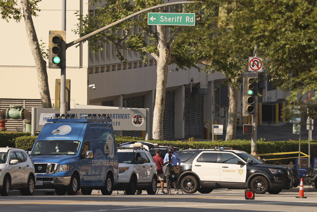 Near the site of an explosion at the LA County Sheriff's Special Operations Bureau 