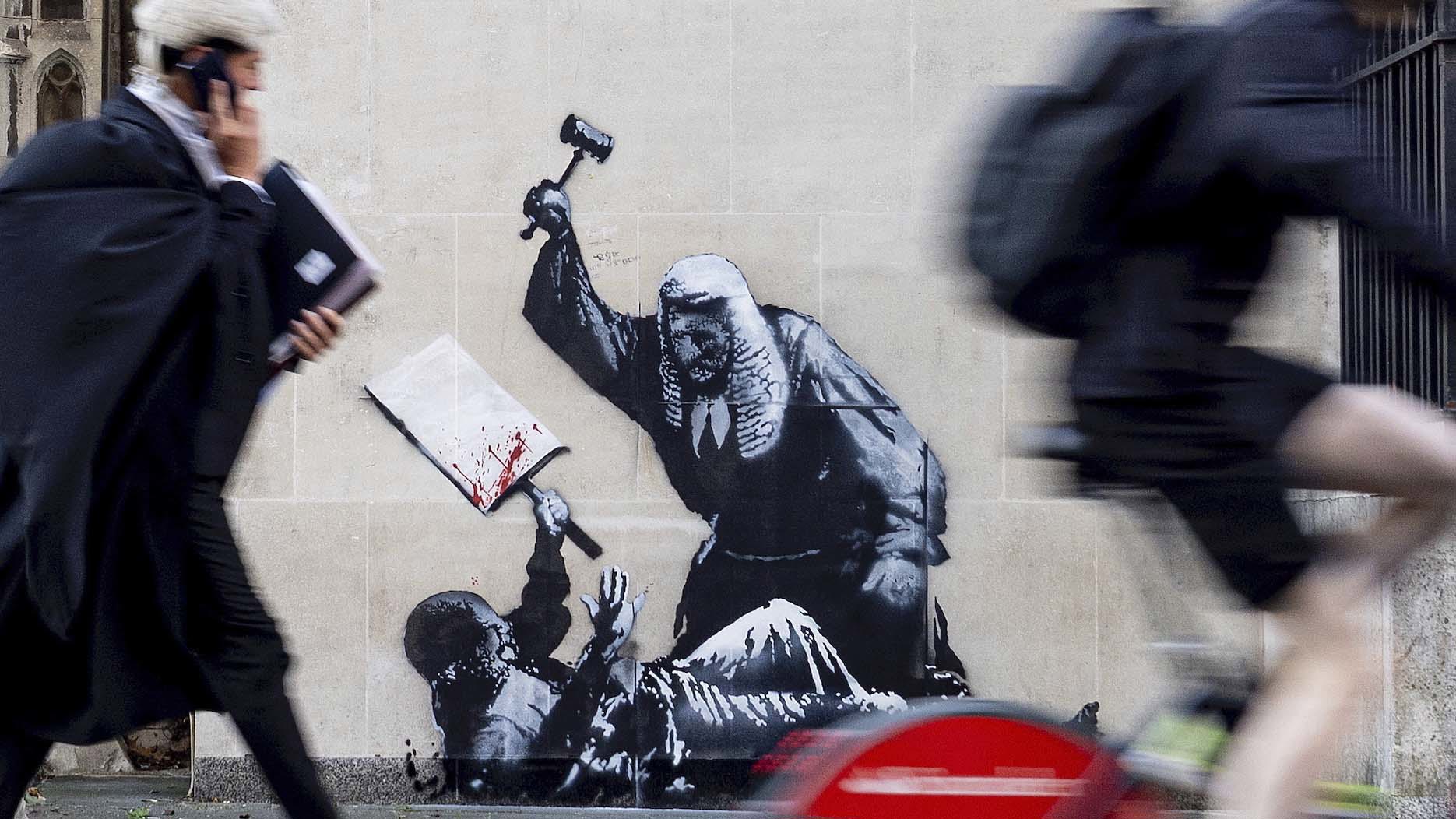 New Banksy mural of a judge beating a protester to be removed 