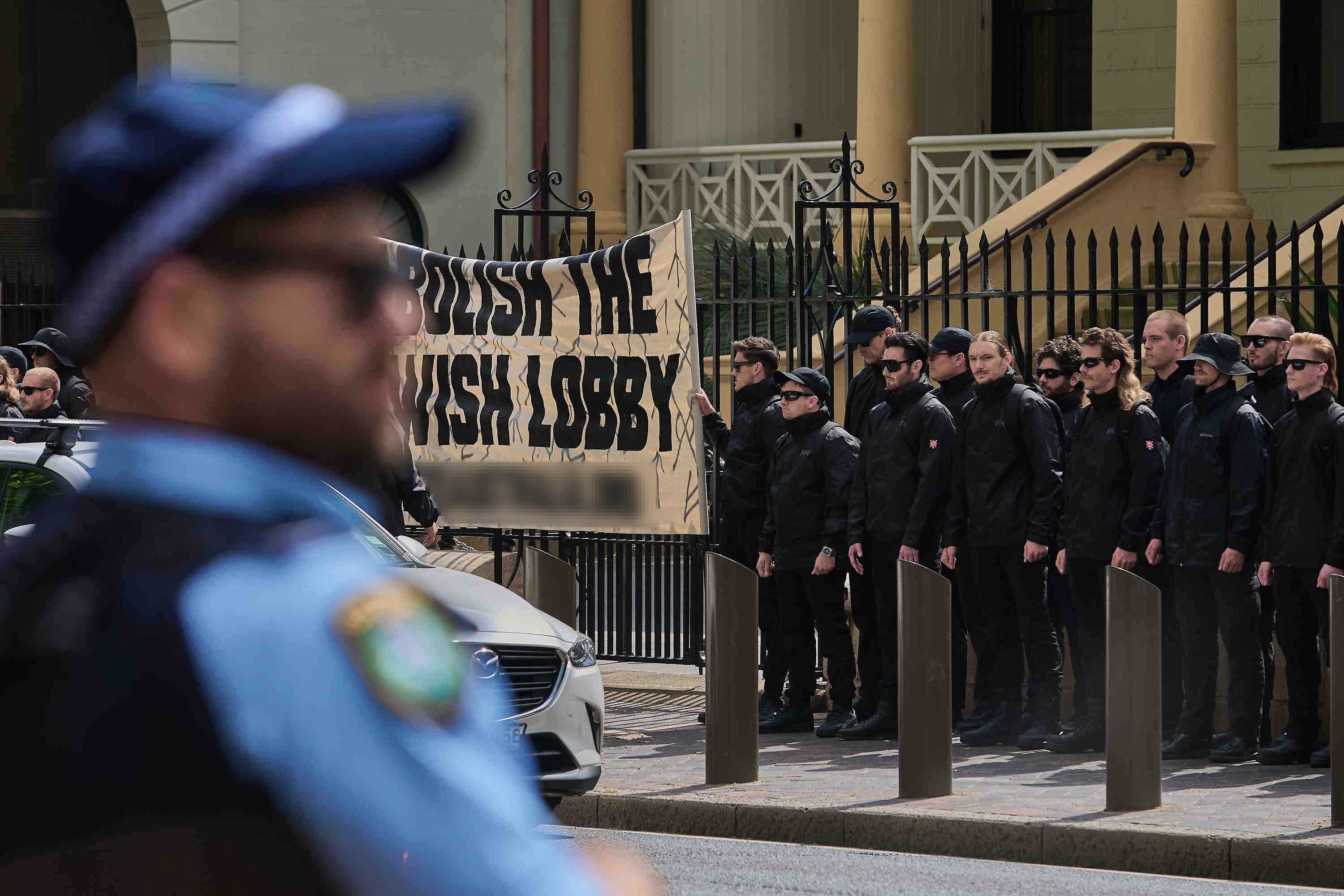 The National Socialist Network holding a rally outside parliament in Sydney on Nov, 08, 2025. 