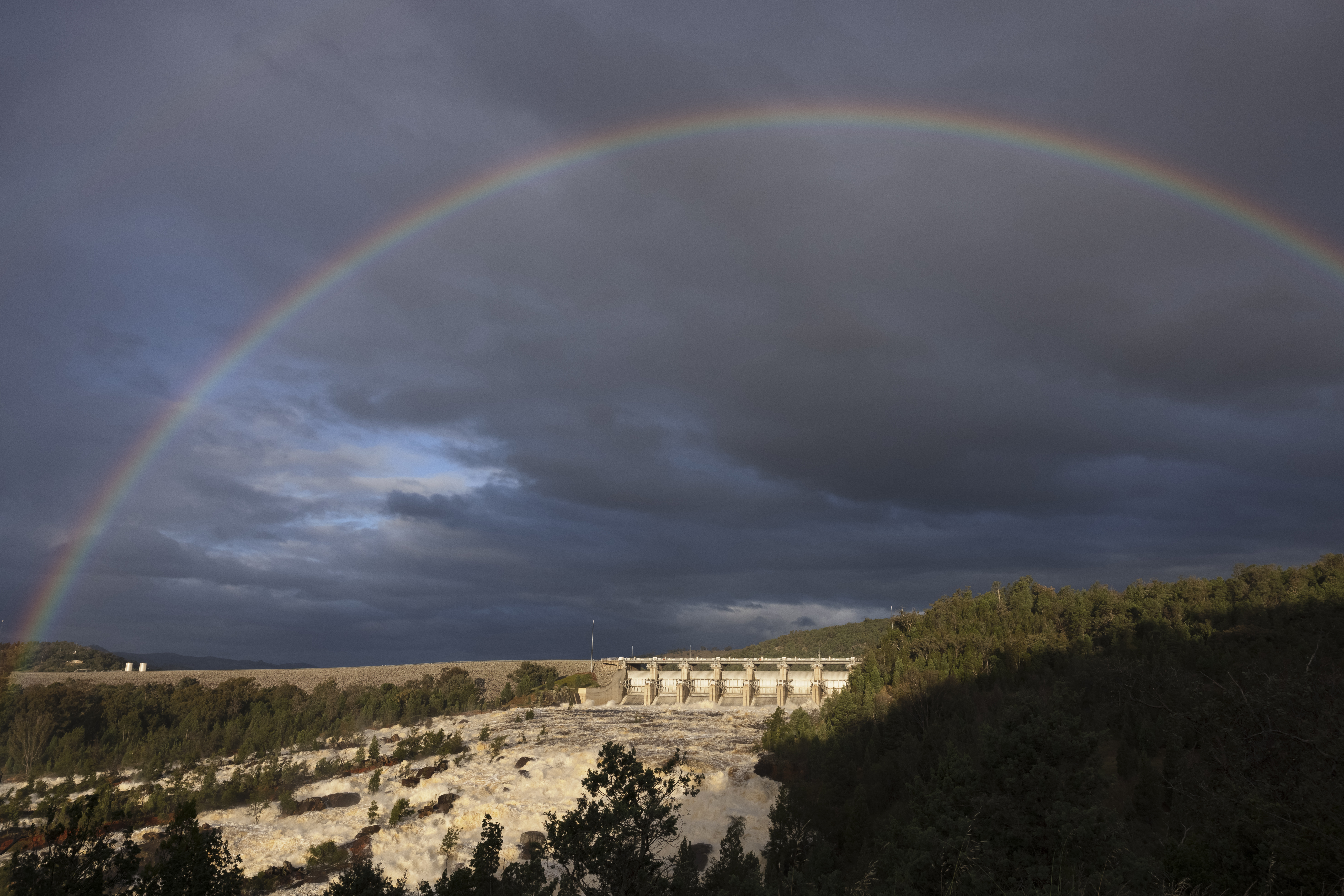 Yesterday the dam spilt after reaching almost 104 per cent capacity and made its way downriver.