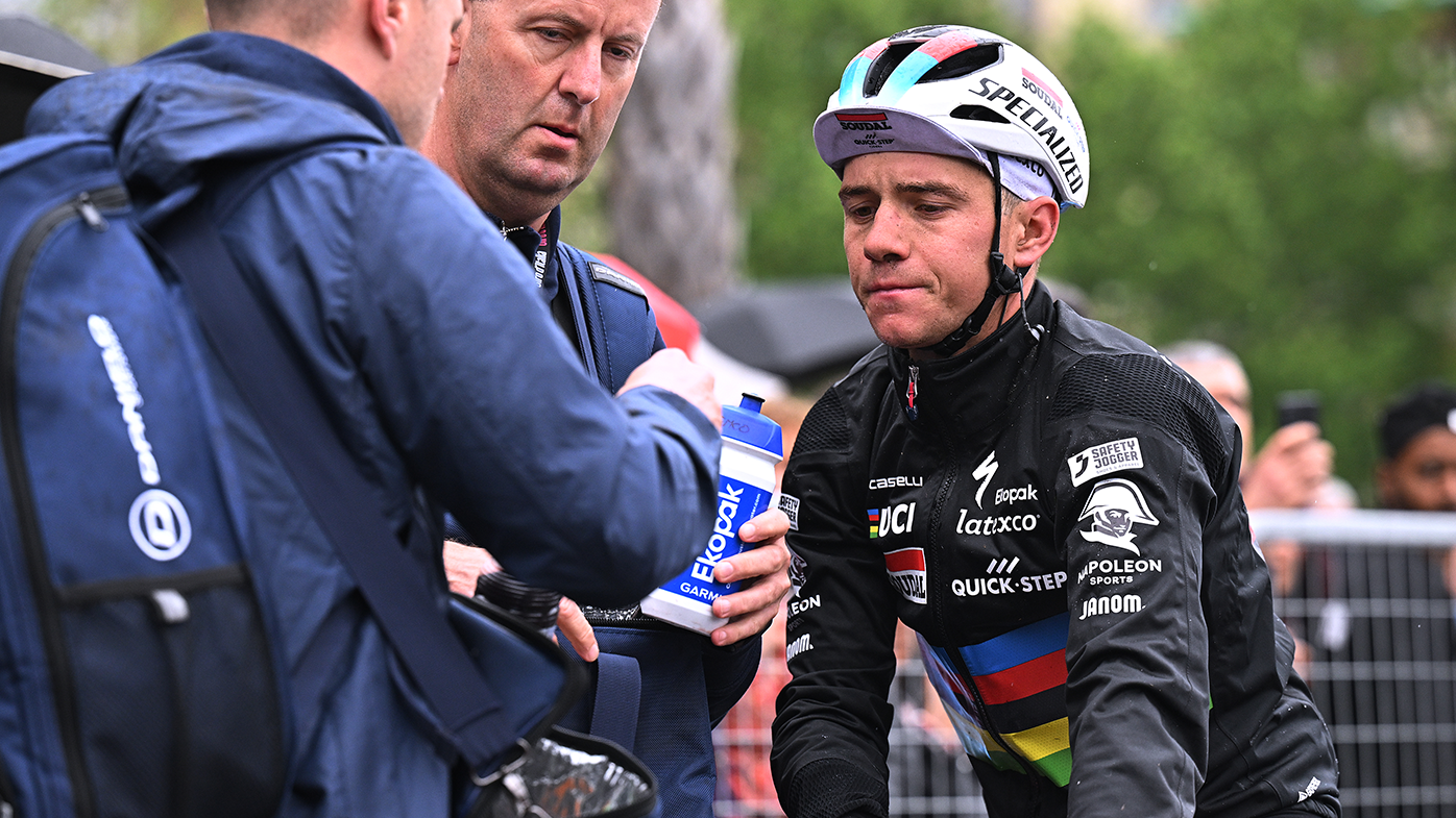 Remco Evenepoel and his team react after stage five of the Giro d'Italia.