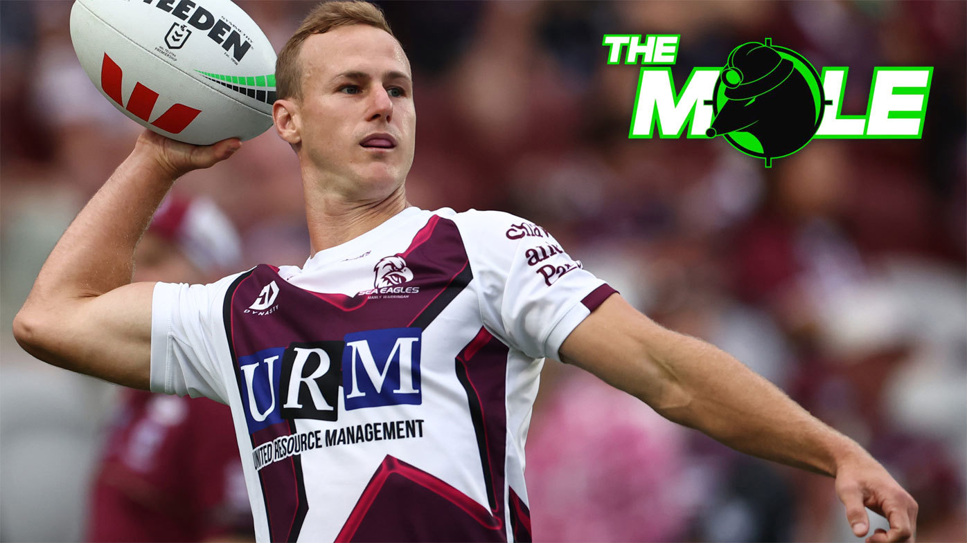 Daly Cherry-Evans warms up for Manly.