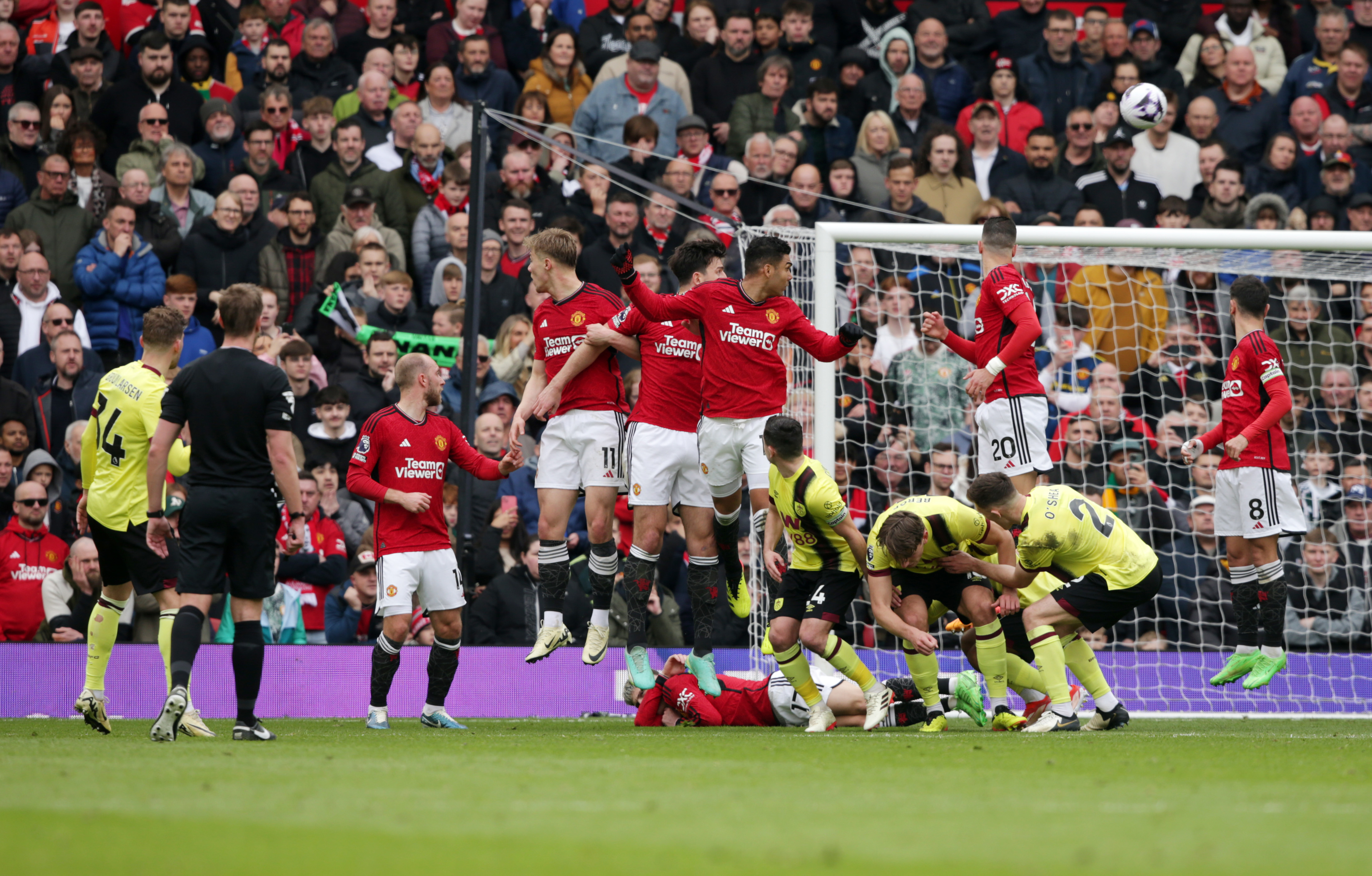 Burnley's Jacob Bruun Larsen takes a free kick during the Premier League match at Old Trafford.