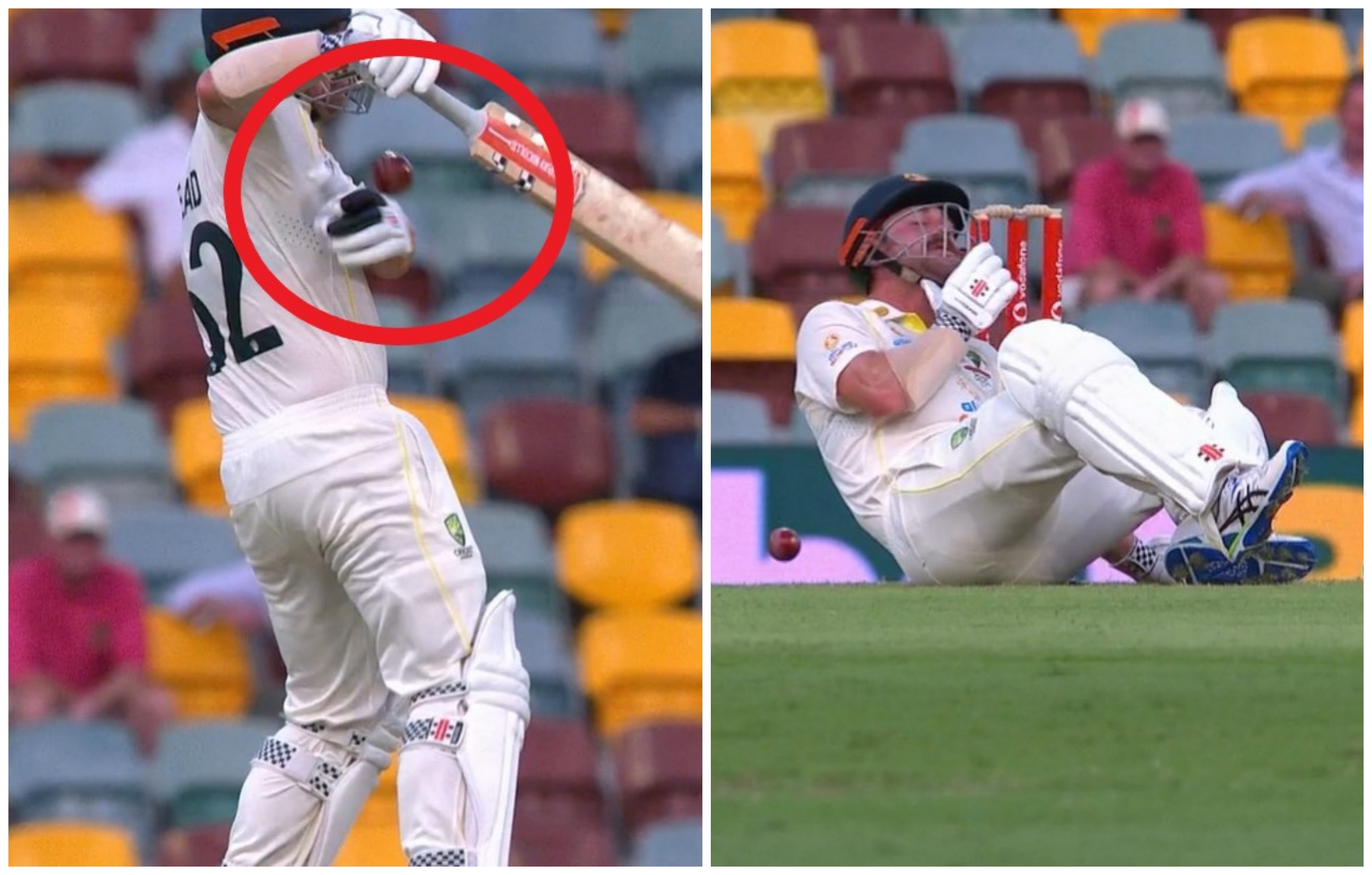 Cricket, the Ashes 2021 Travis Head hit by ball, video, Mark Wood
