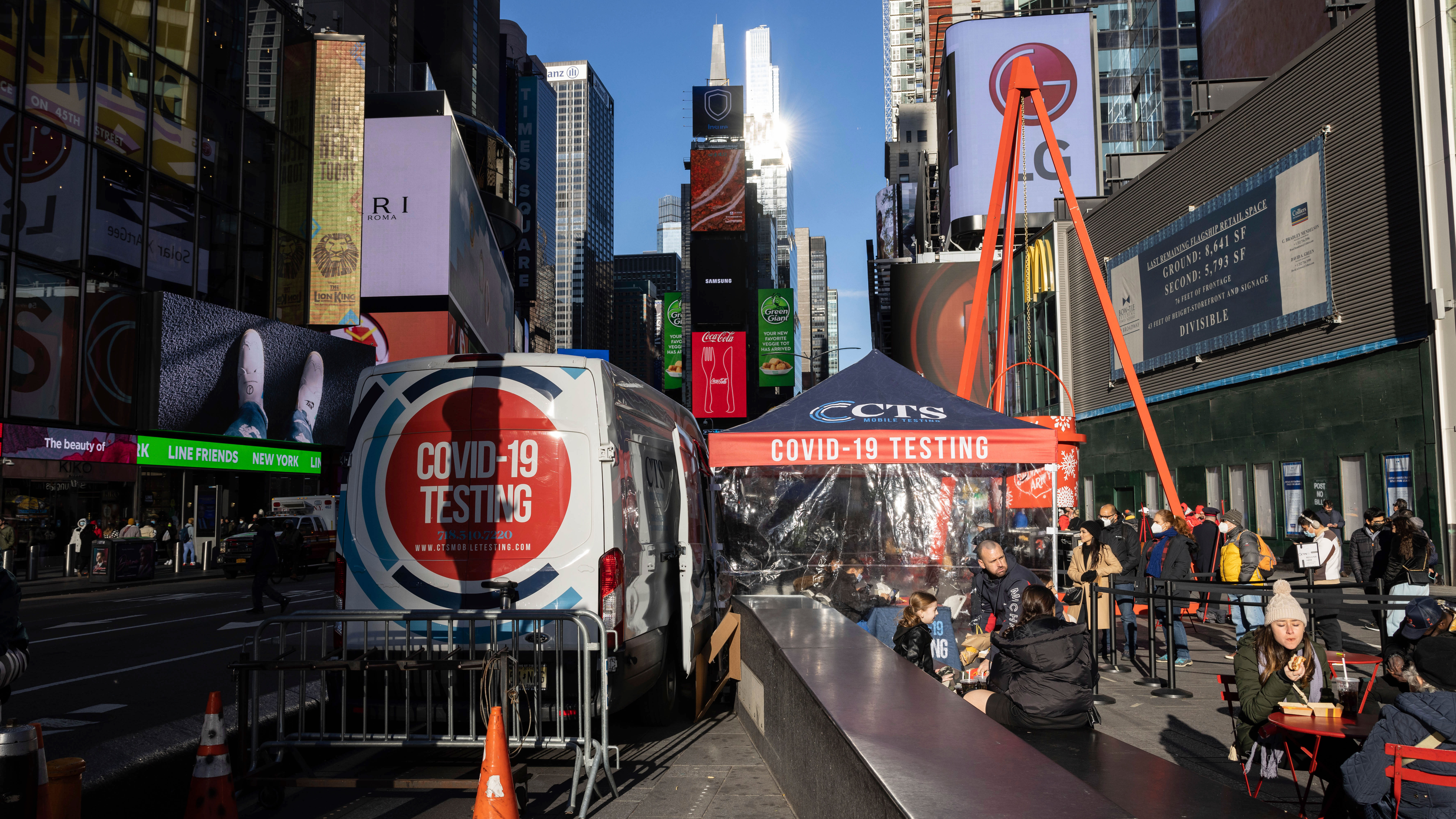 A COVID-19 testing site is seen in Times Square.