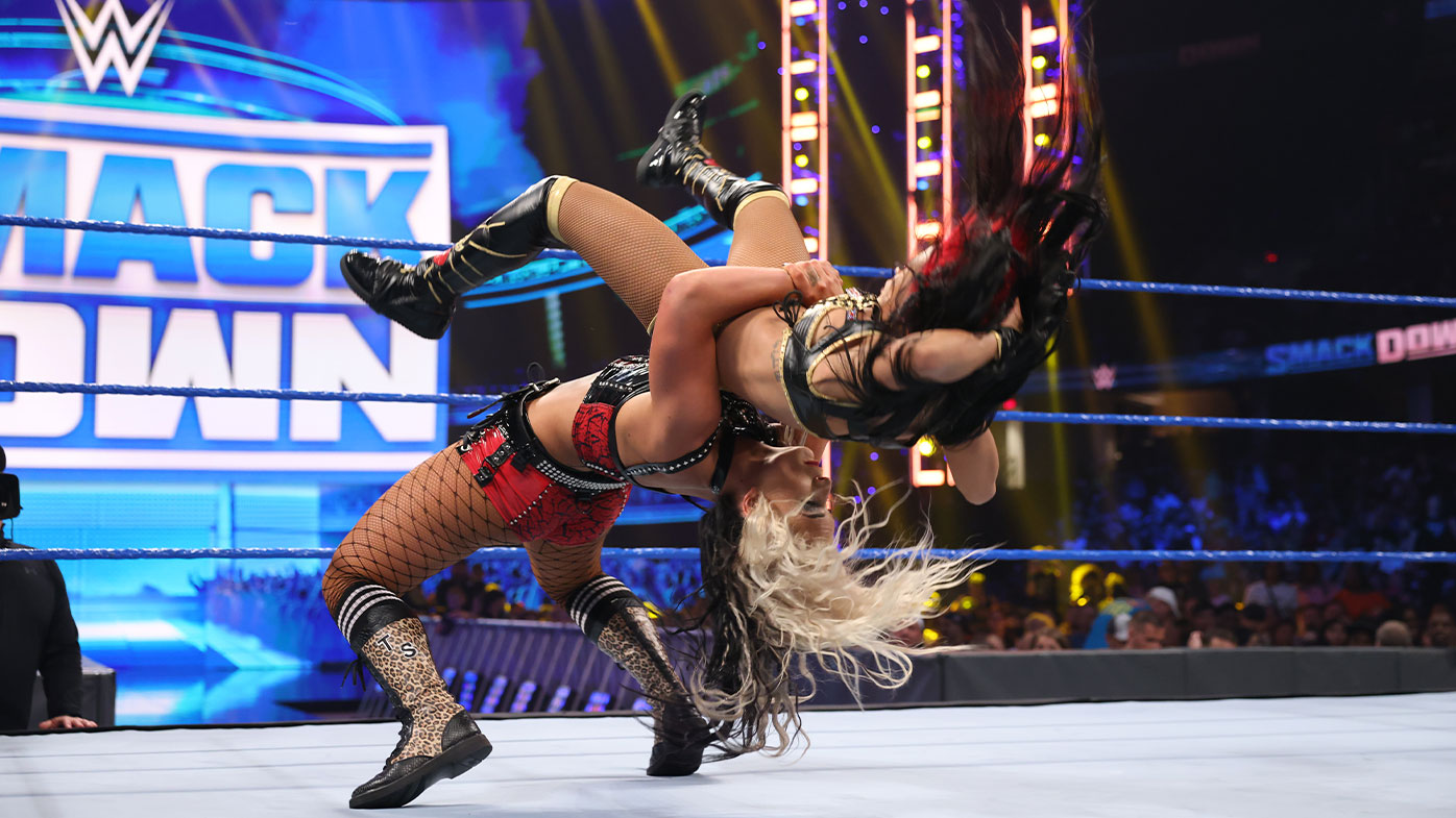 Toni Storm in action against Zelina Vega on WWE SmackDown 