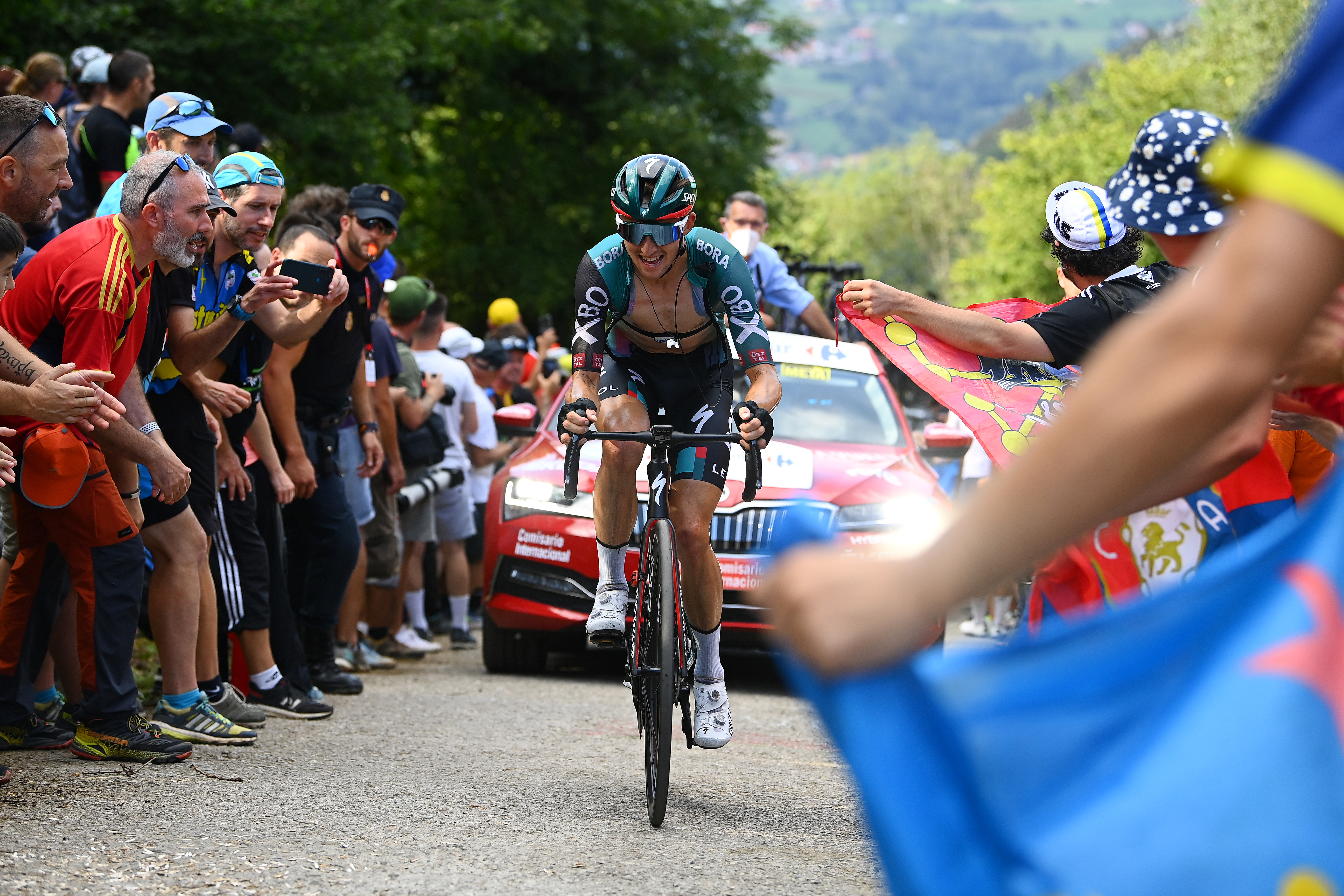 Jai Hindley of Australia and Team Bora - Hansgrohe competes in the Tour of Spain 2022.
