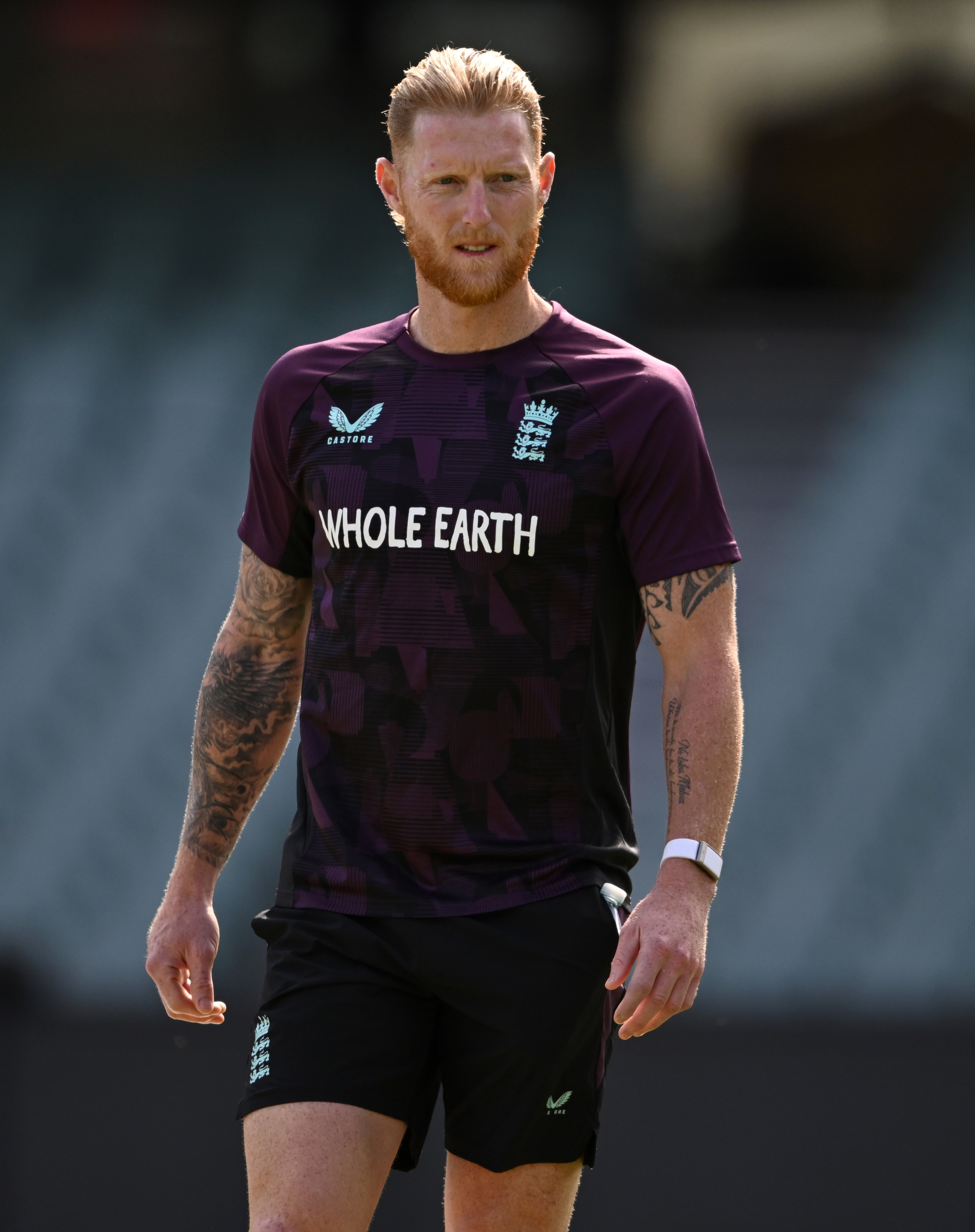 England captain Ben Stokes trains during a nets session at Adelaide Oval.