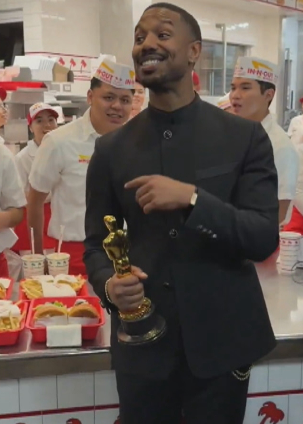 Michael B Jordan celebrates Oscar win at In-N-Out