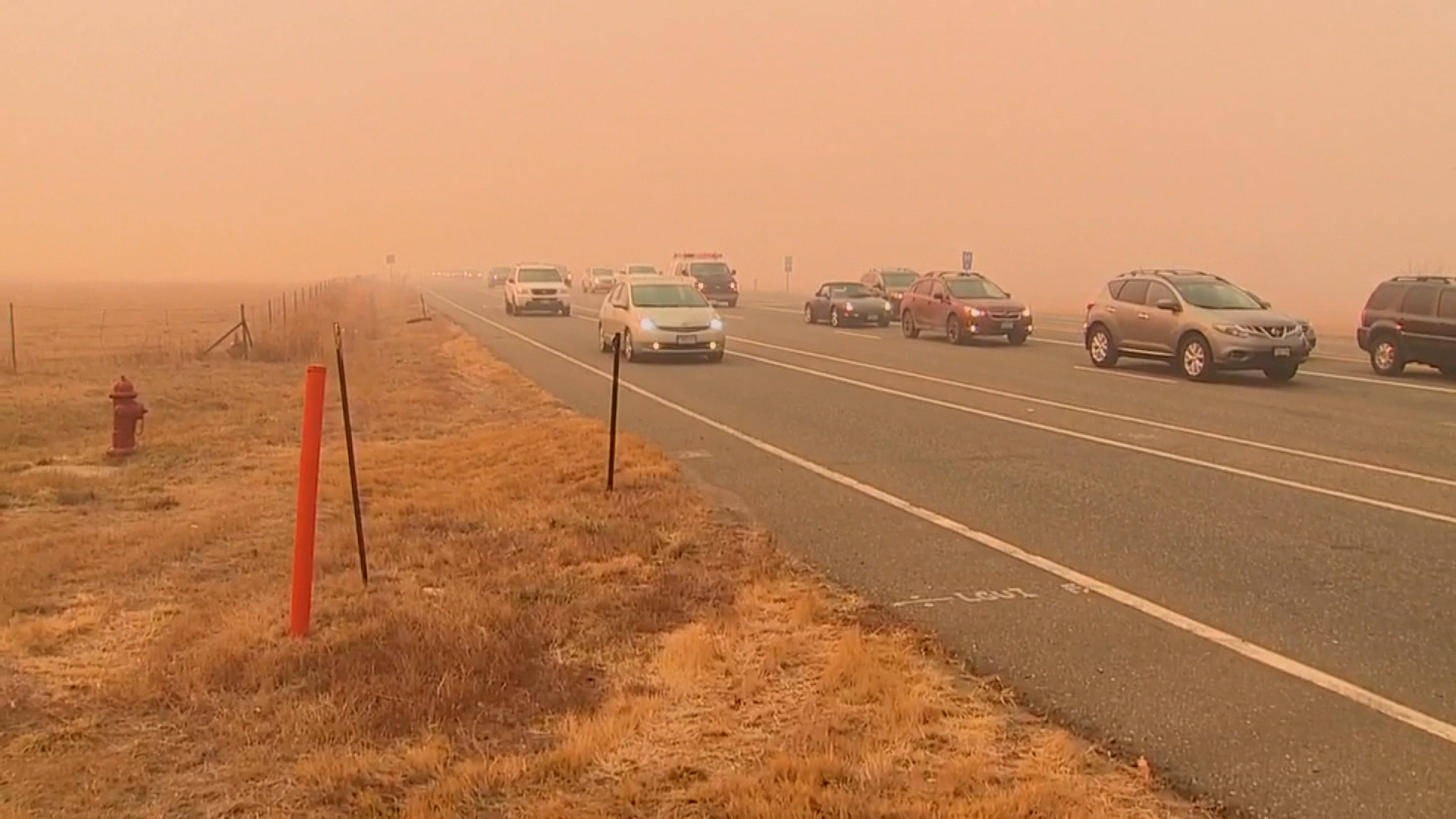 Smoke makes visibility difficult in Louisville, Colorado on December 30.