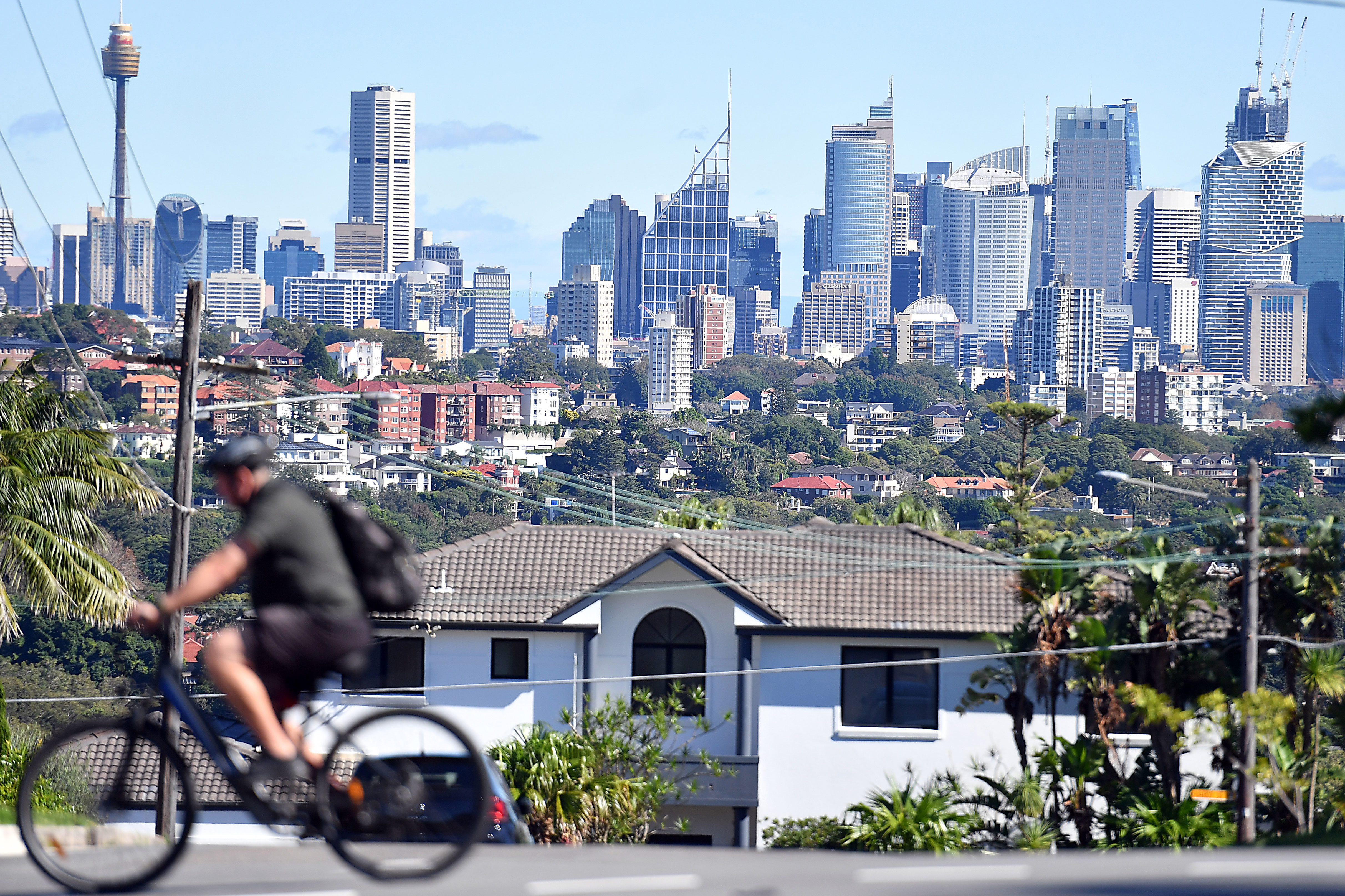 A home is seen affront of the Sydney CBD Skyline in Dover Heights Wednesday, 20 April 2022.
