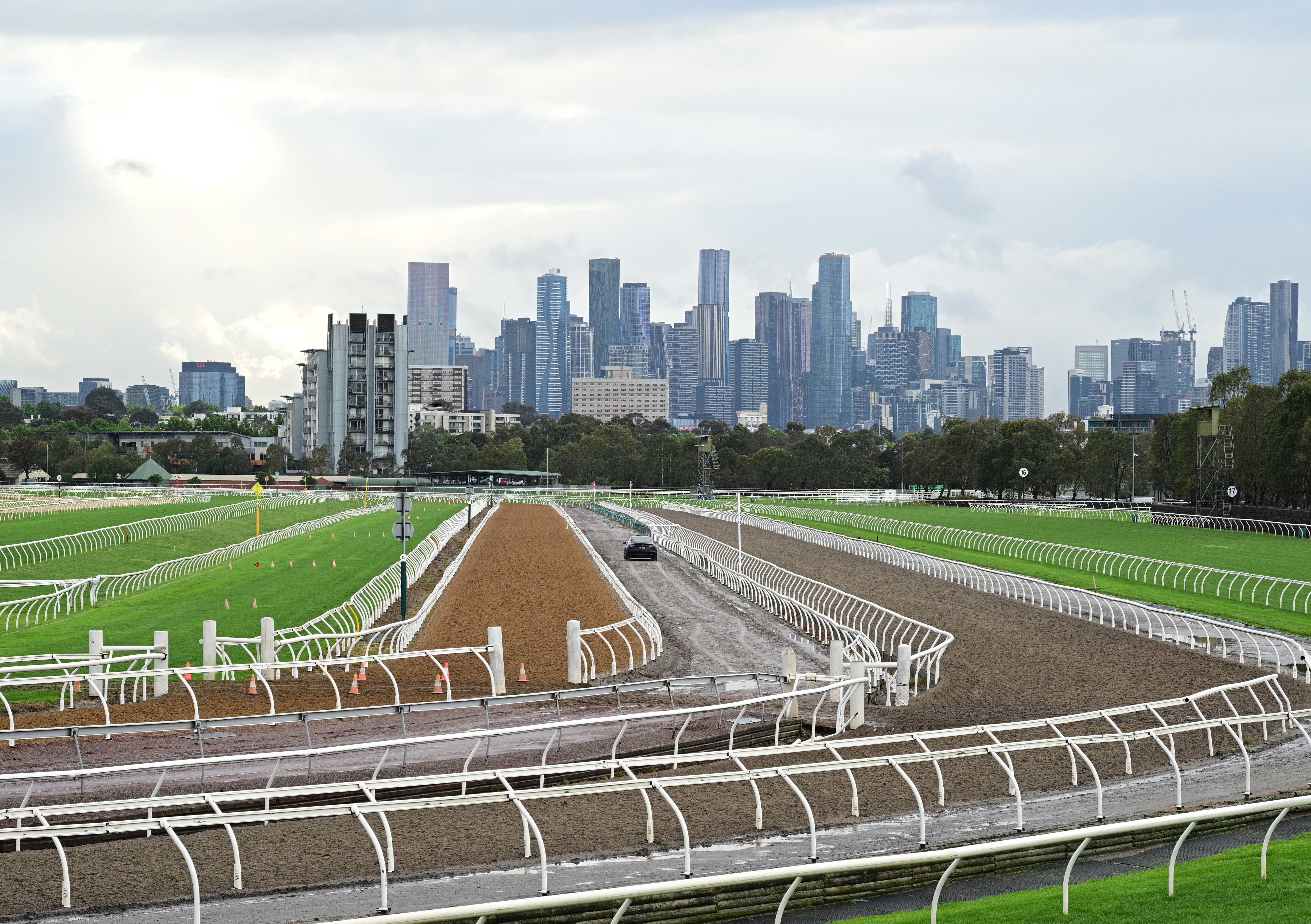 Melbourne skyline seen from Flemington Raceourse ahead of the 2025 Melbounre Cup