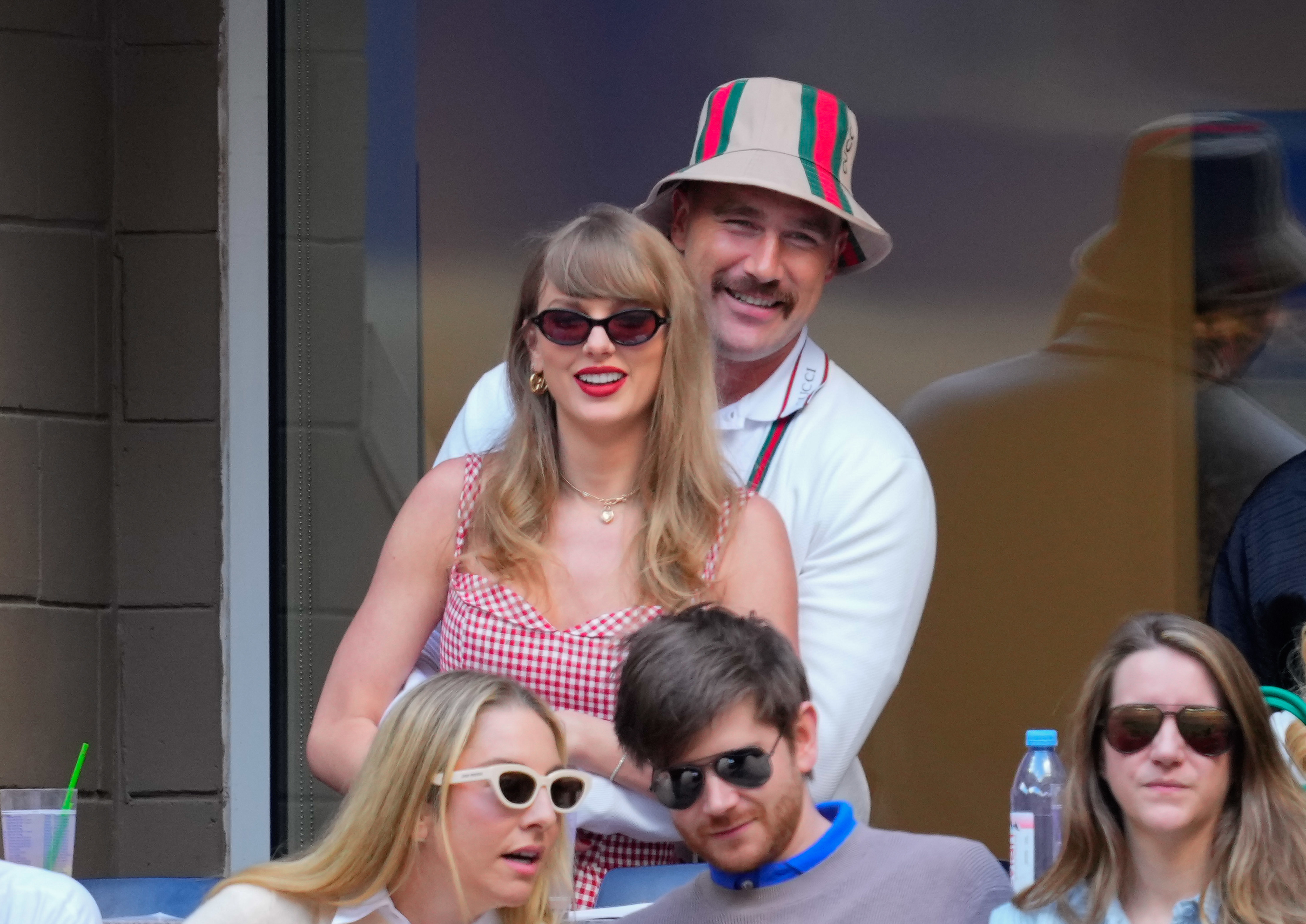 Travis Kelce and Taylor Swift during the 2024 US Open Tennis Championships on September 8, 2024 in New York City. 