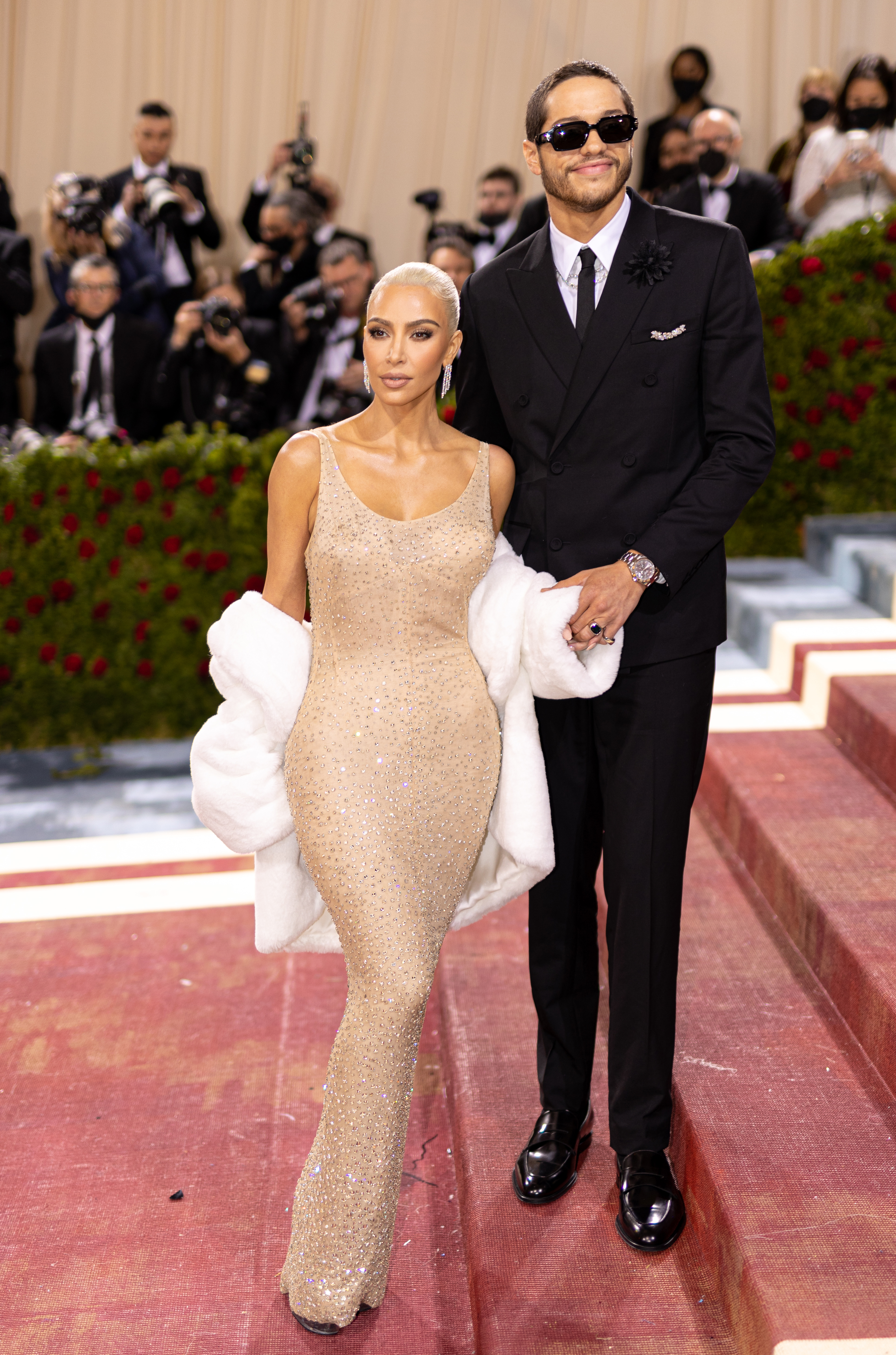 Pete Davidson wears Dior and Kim Kardashian wears Marilyn Monroe's Jean Louis designed gown at the 2022 Met Gala celebrating In America: An Anthology of Fashion held at The Metropolitan Museum of Art on May 2, 2022 in New York City.