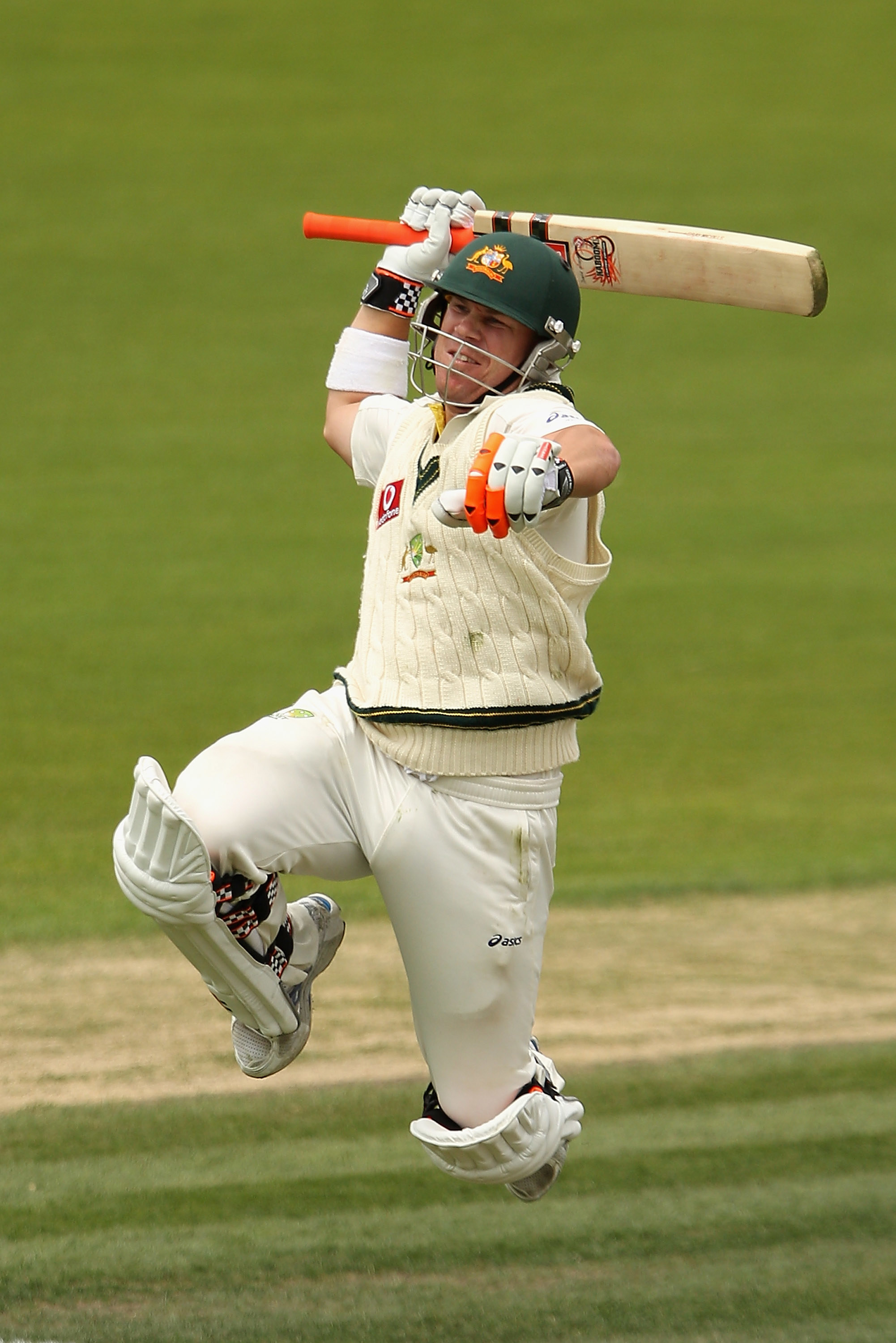 David Warner celebrates his maiden Test century in 2011.
