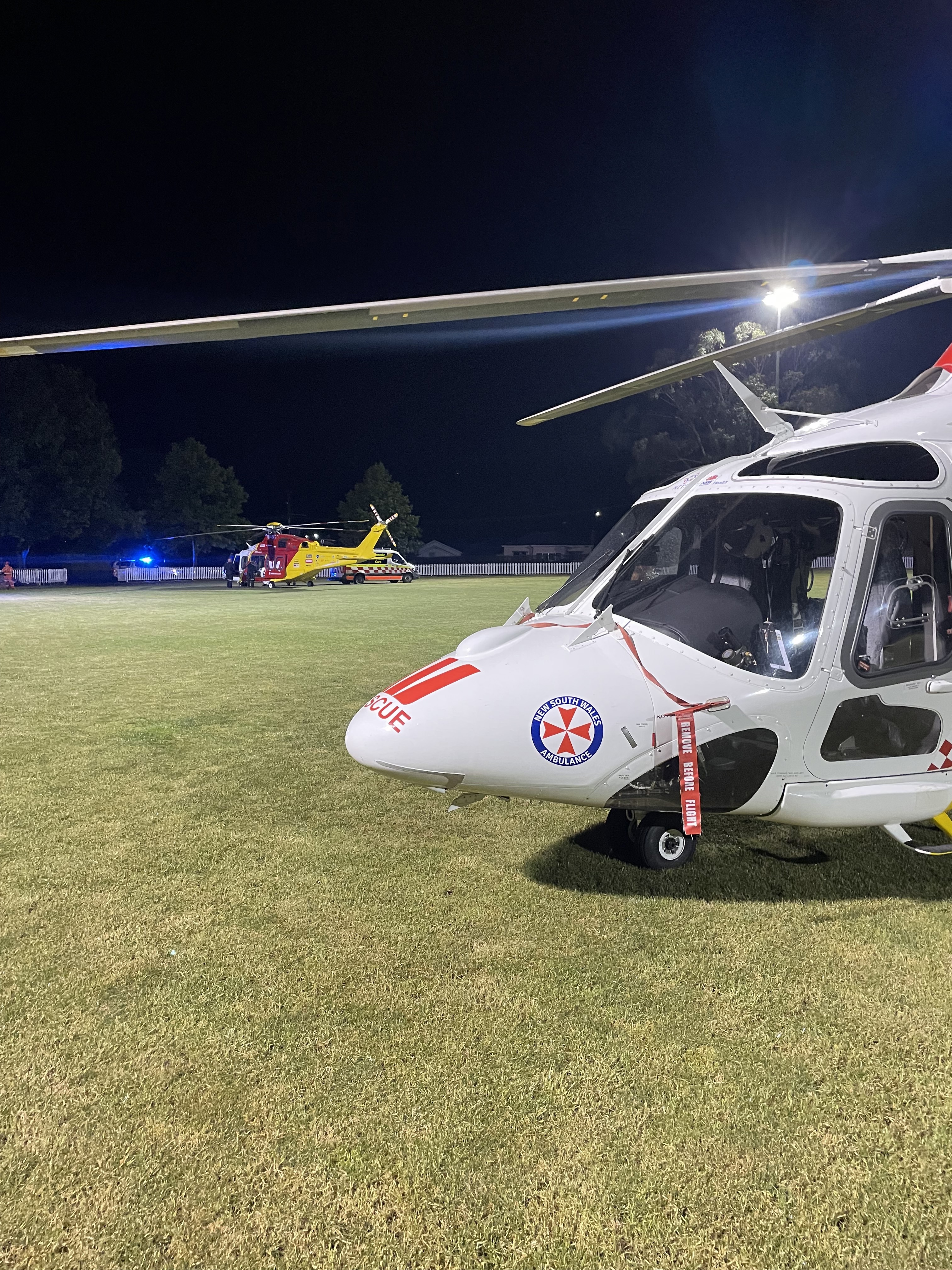 Around 6.30pm, on Saturday 15 November, two Westpac Rescue Helicopters were tasked by NSW Ambulance to an accident at Walcha Showground where a vehicle had collided with spectators at an event.