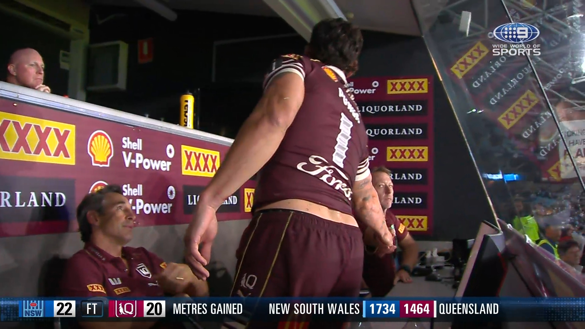 Kalyn Ponga in the Queensland coaches box after Origin I.